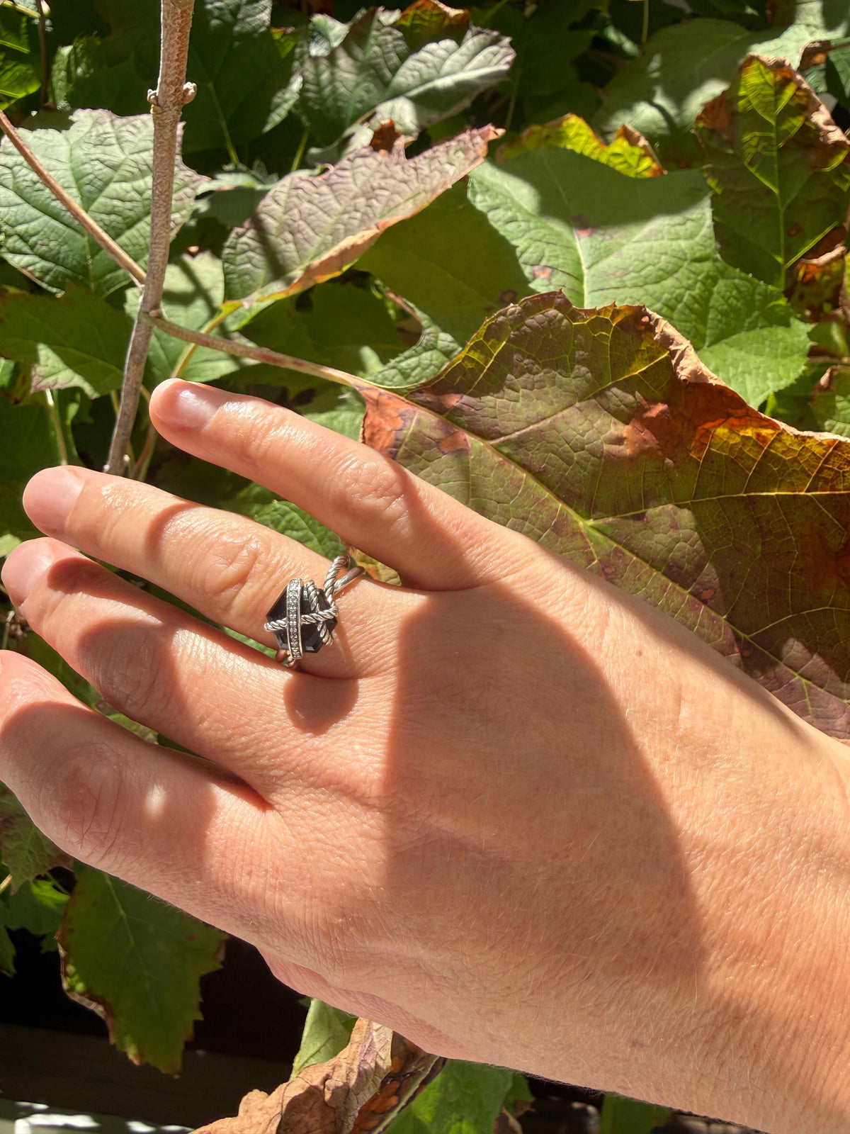 David Yurman Sterling Black Onyx Diamond Cable Wrap Ring