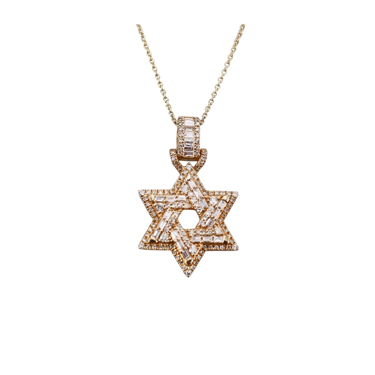 14k Gold Diamond Star of David Pendant Necklace