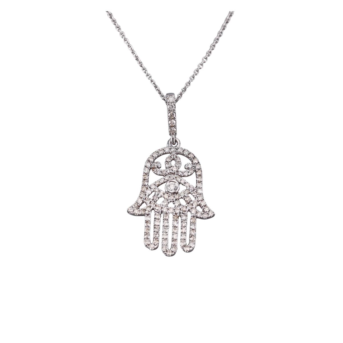 14k Gold Diamond Hamsa Hand Pendant Necklace