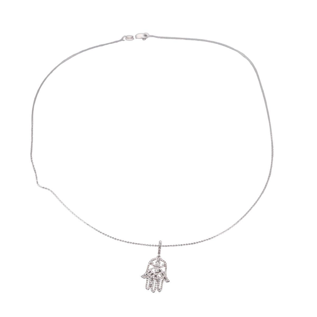 14k Gold Diamond Hamsa Hand Pendant Necklace