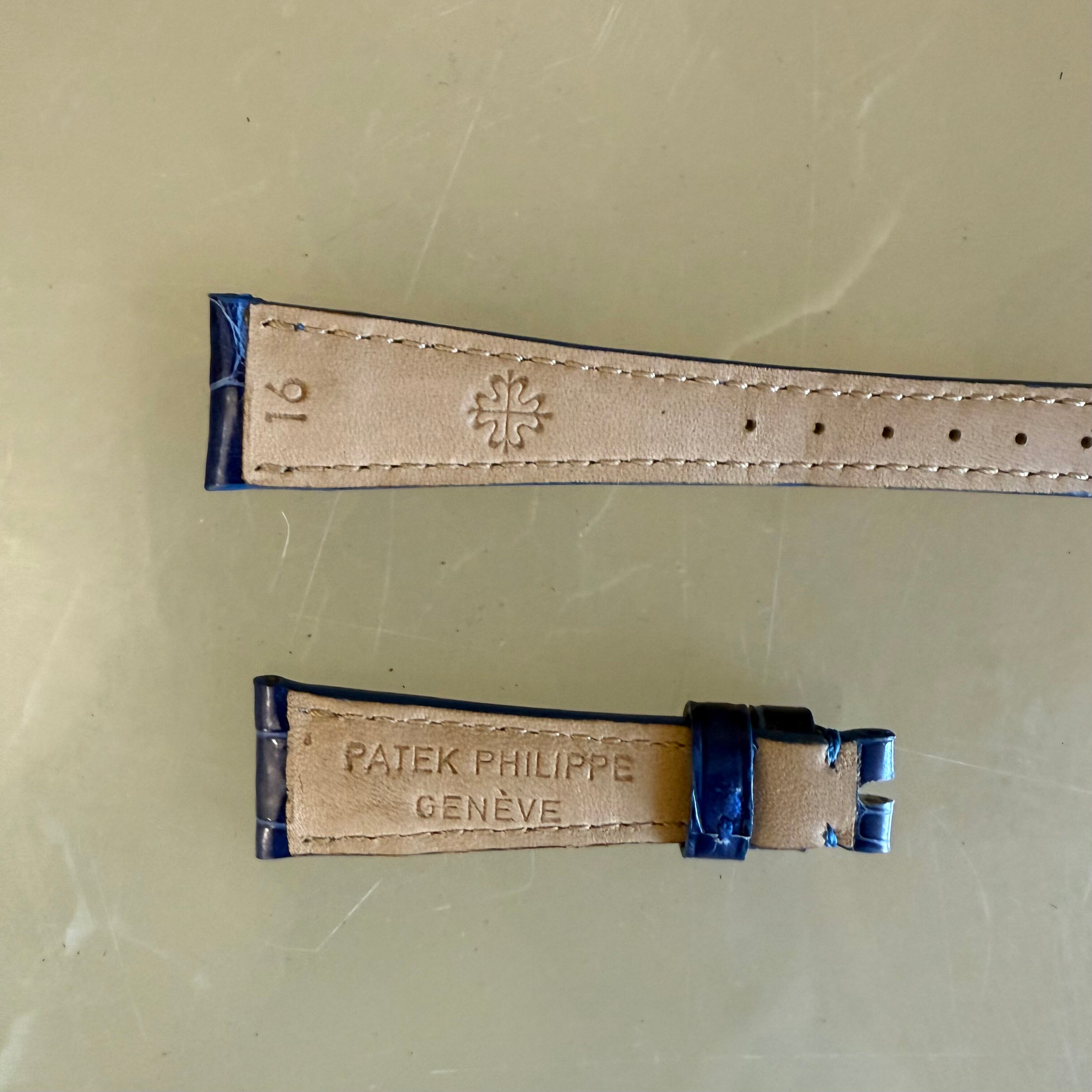 Authentic Patek Philippe Shiny Dark Blue Alligator Watch Strap Band 16mm