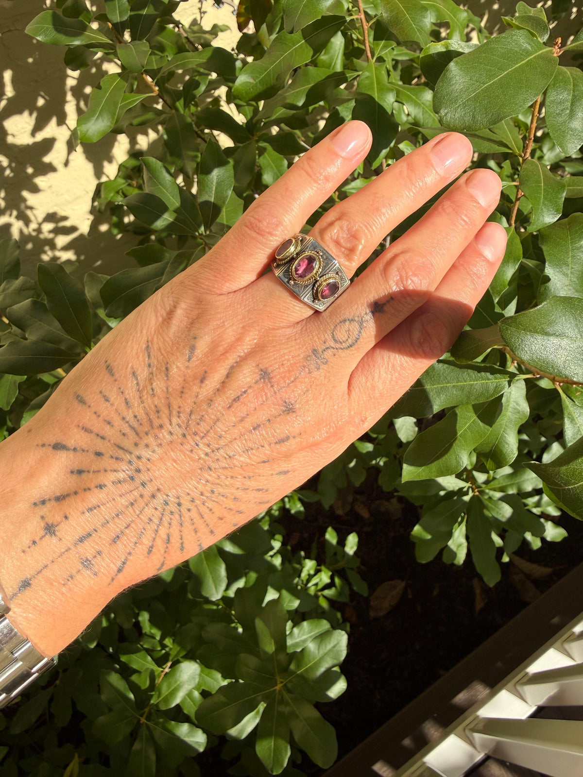 Konstantino 18k Gold Sterling Rhodolite Garnet Cabochon Ring