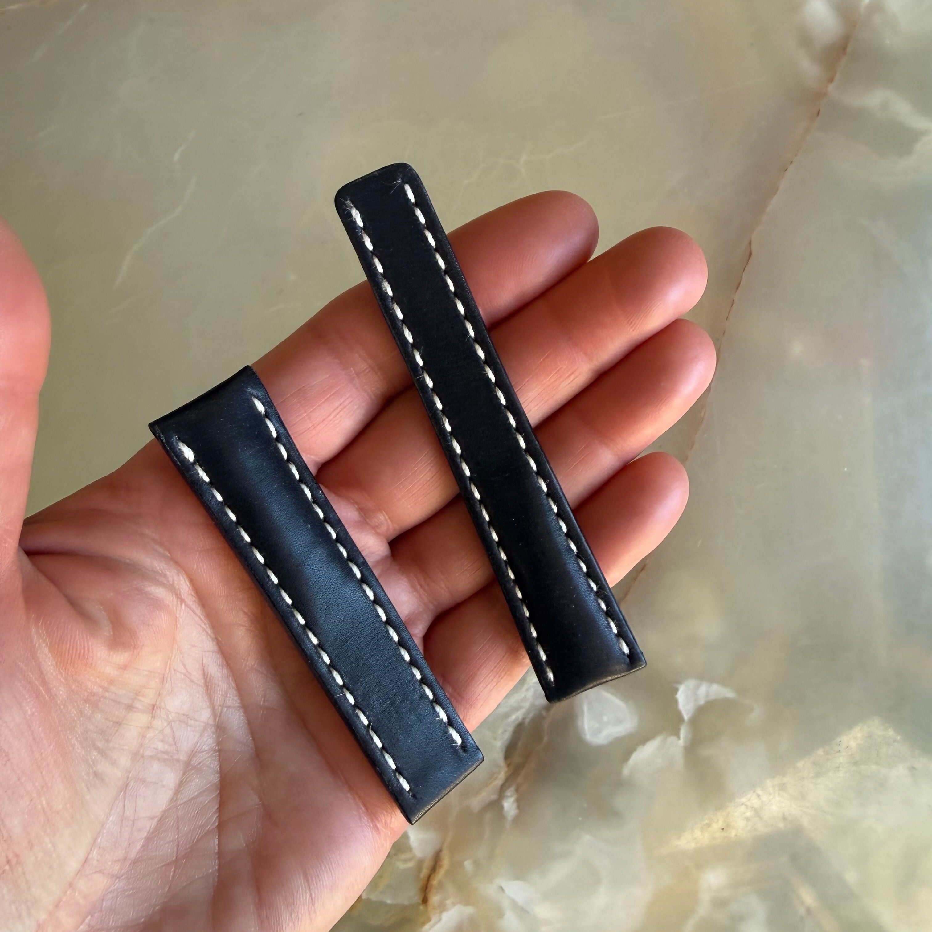 Authentic Breitling Black Leather Watch Strap Band 18mm VUYUB7