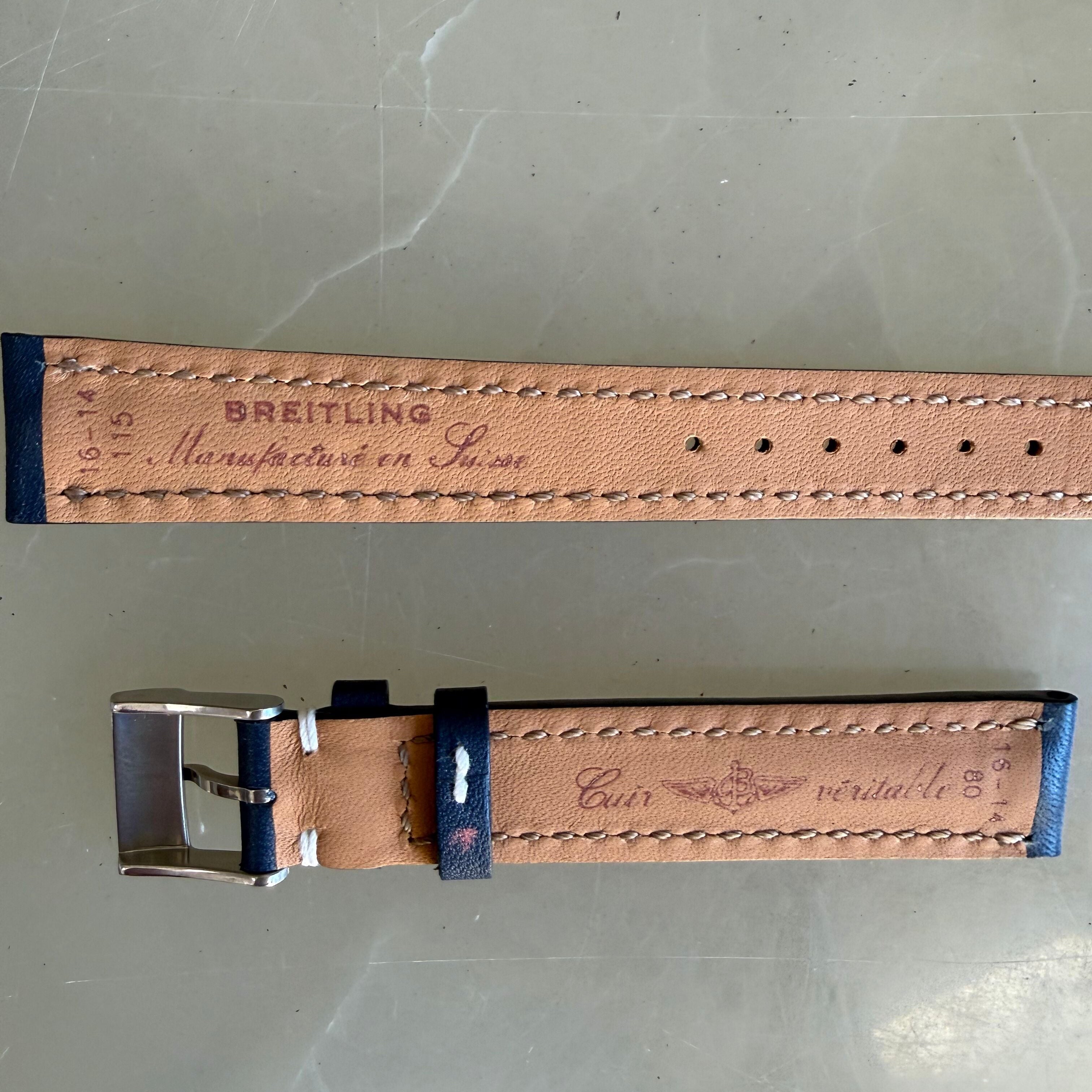 Authentic Breitling Blue Leather Watch Strap Band 16mm w Buckle