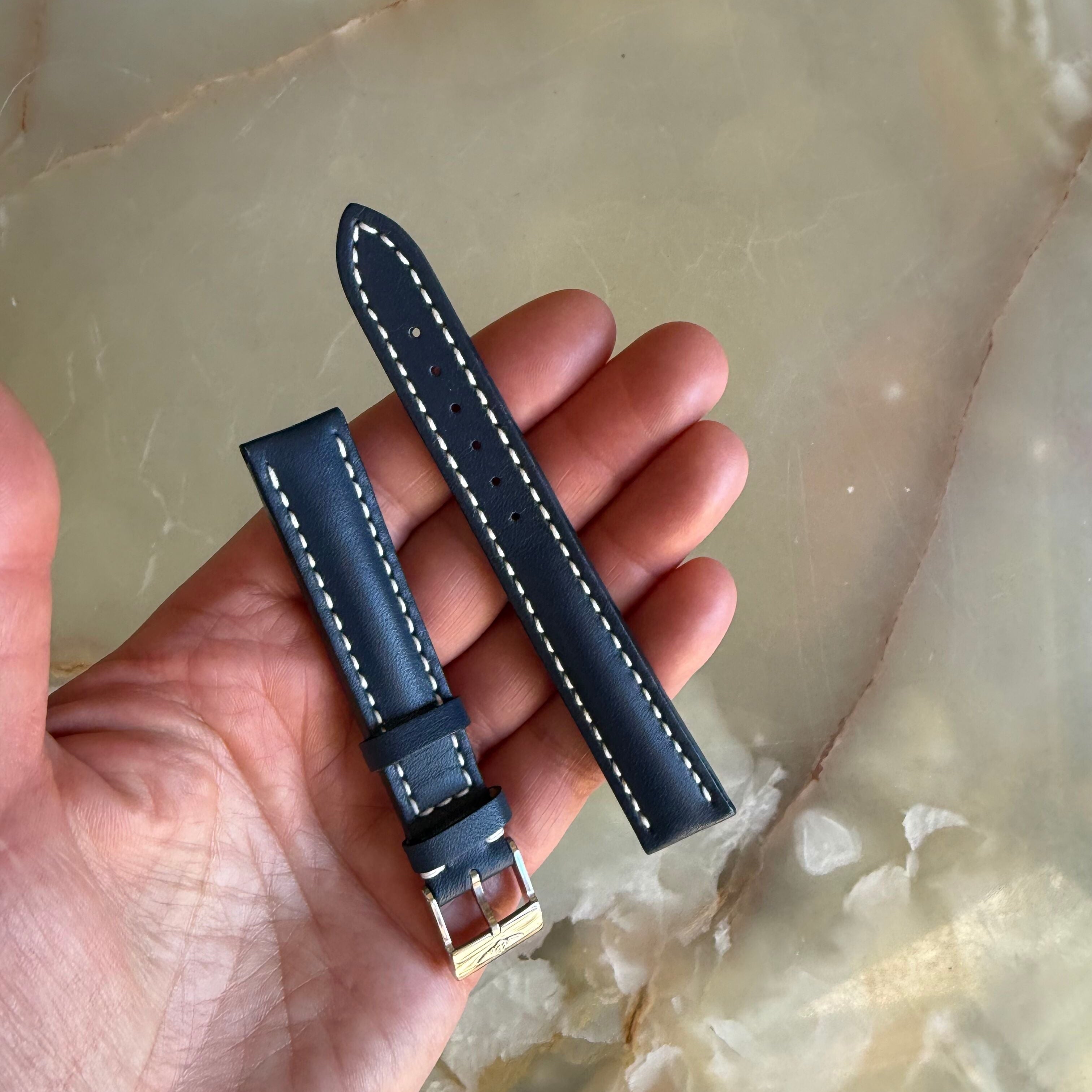 Authentic Breitling Blue Leather Watch Strap Band 16mm w Buckle