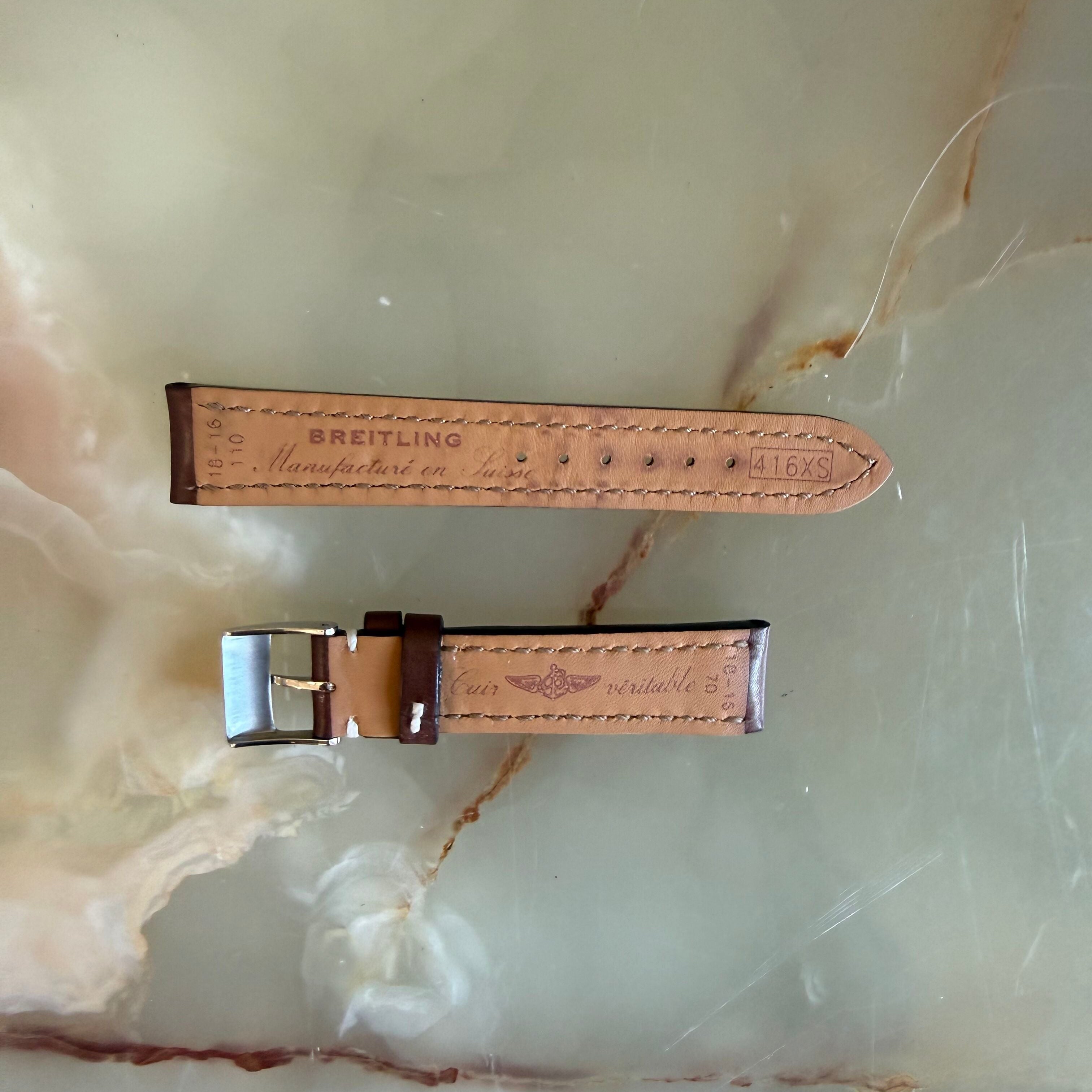 Authentic Breitling Novo Nappa Brown Leather Watch Strap Band 18mm w Buckle 416XS