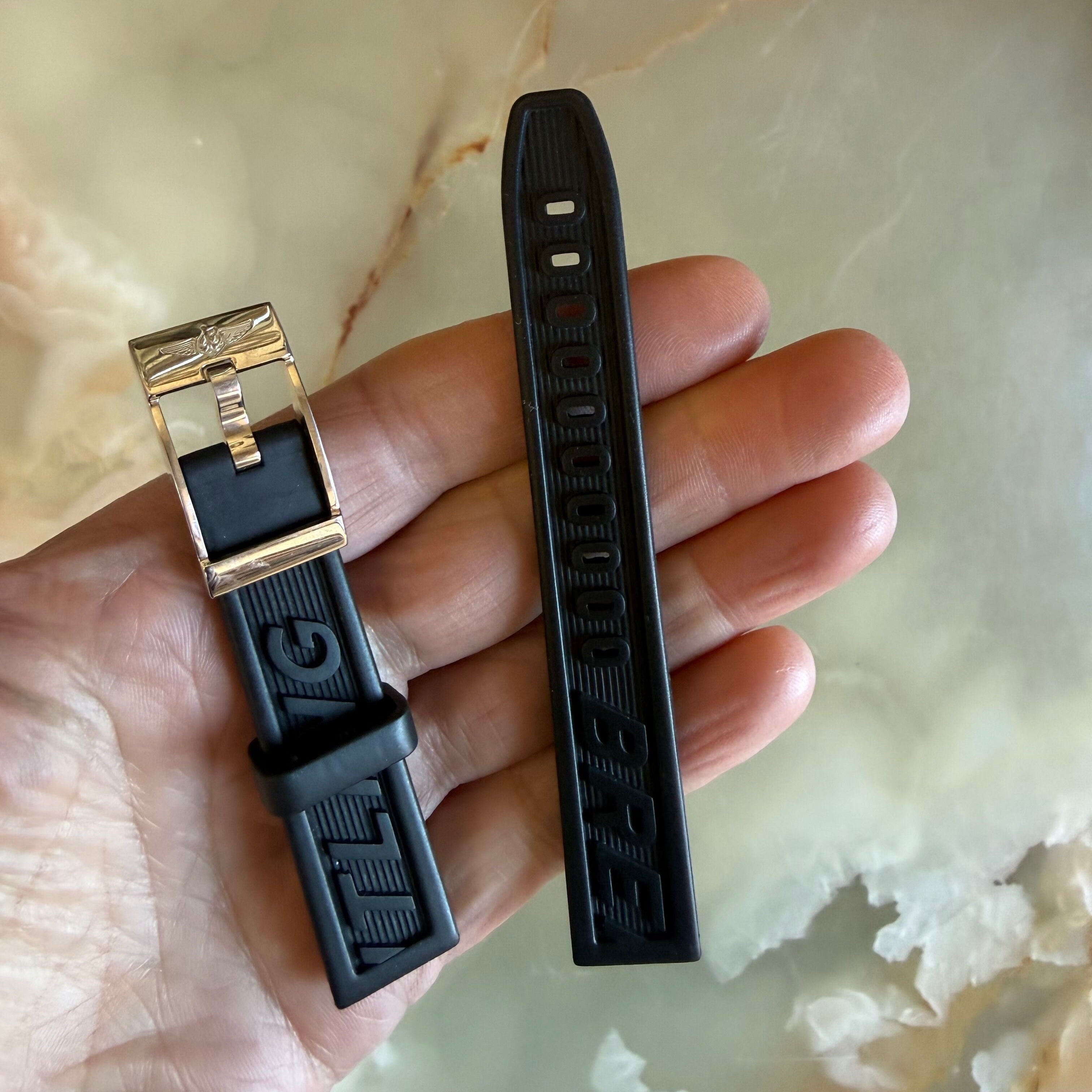 Authentic Breitling Black Rubber Watch Strap Band 16mm w Buckle