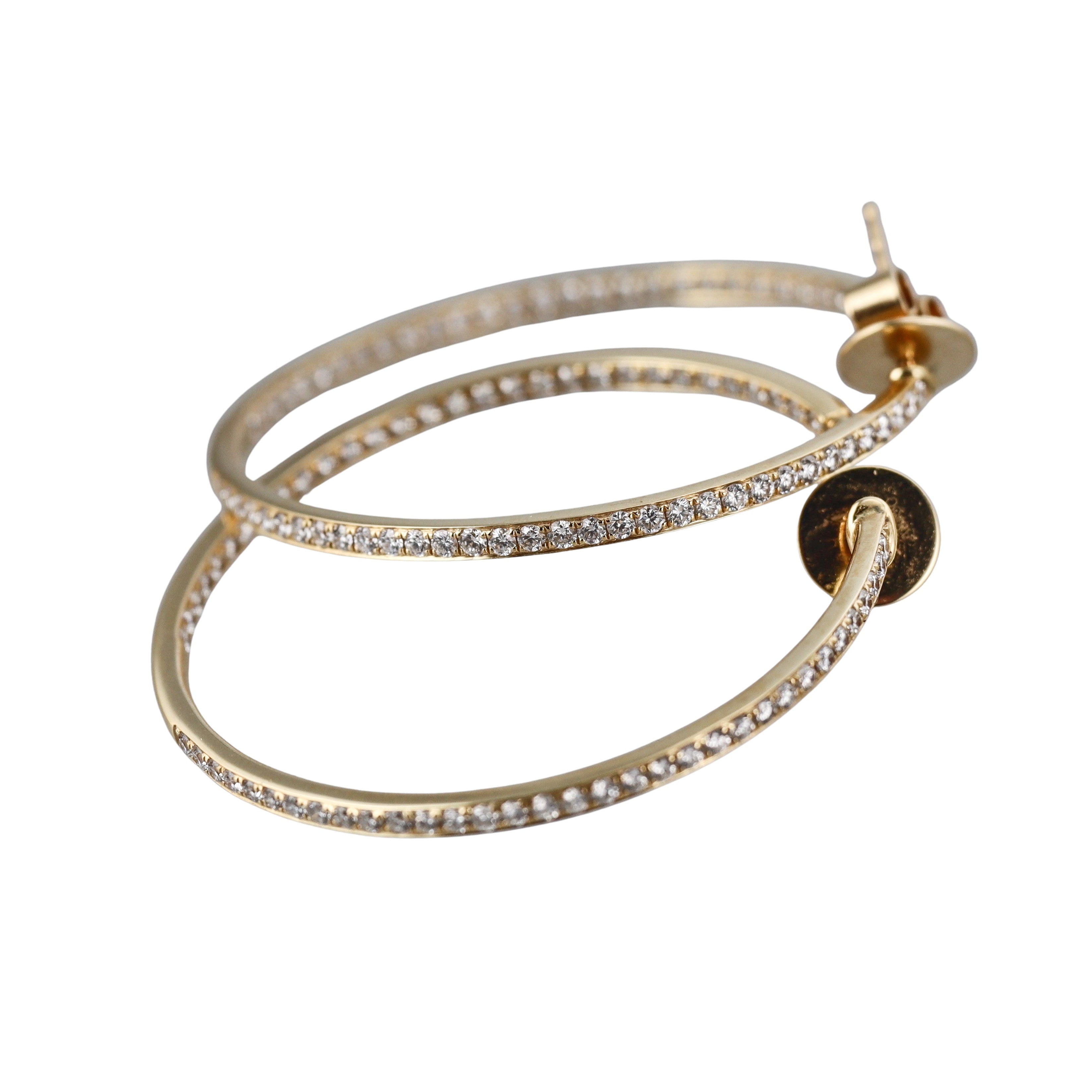Memoire by Hearts on Fire 18k Gold Diamond Round Pave Hoops Earrings