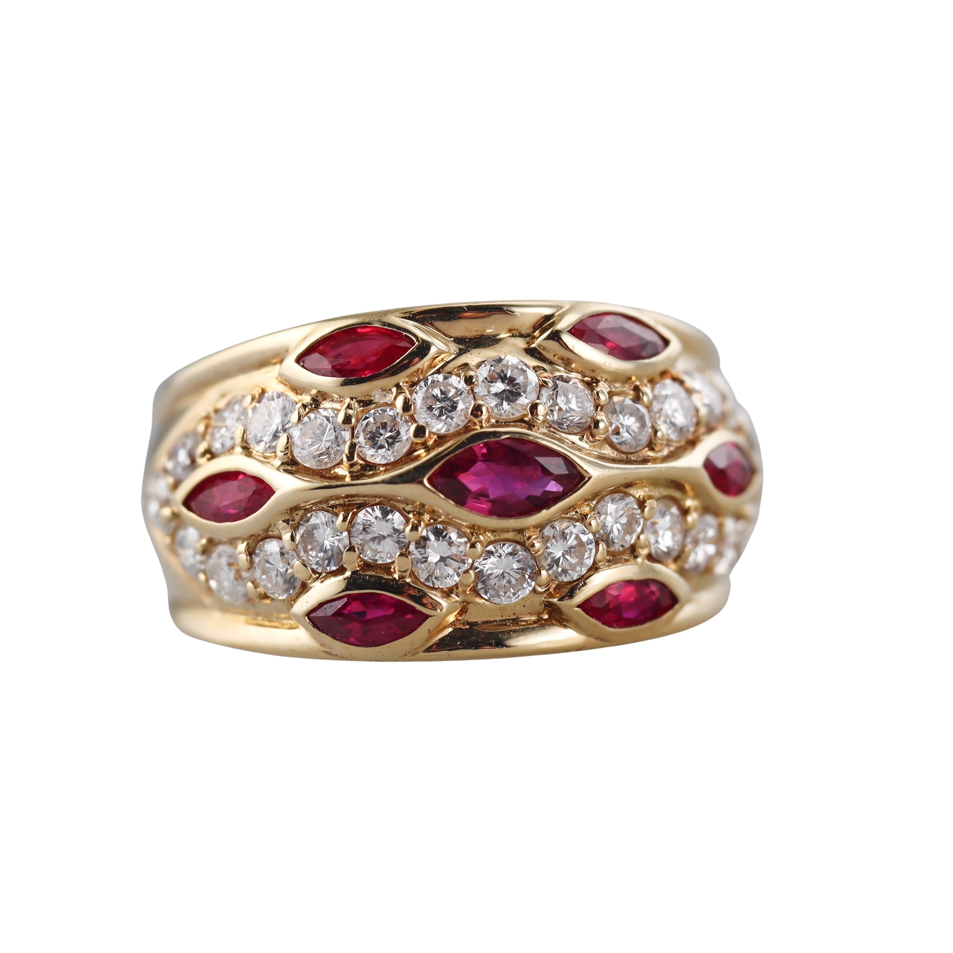 Vintage 18k Gold Ruby Diamond Ring Band