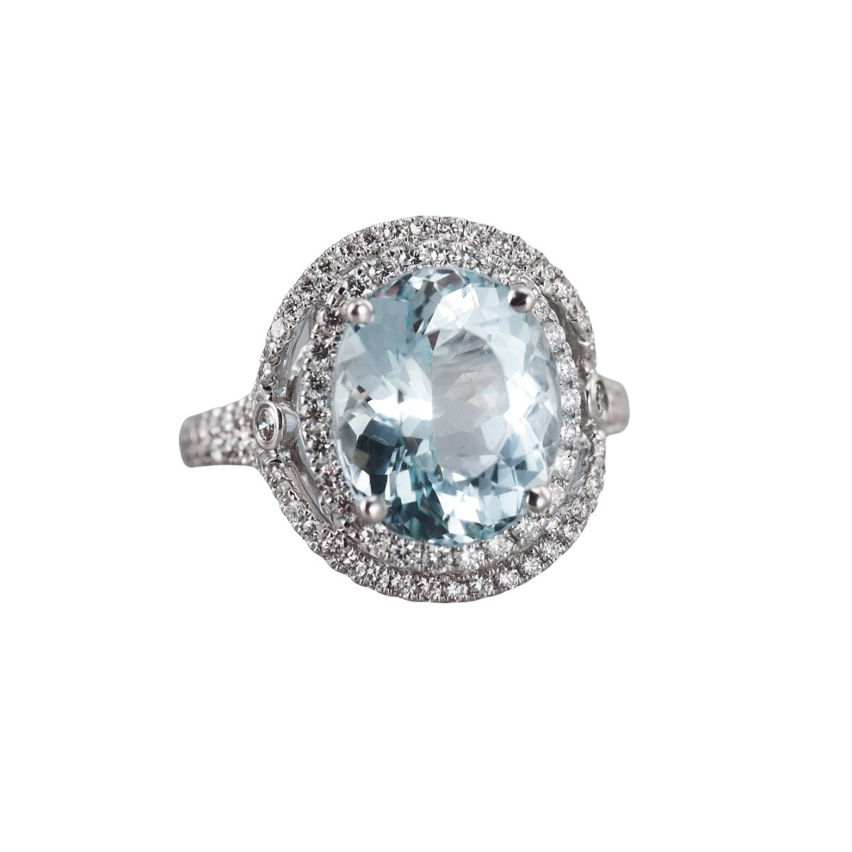 18k White Gold Aquamarine Diamond Ring
