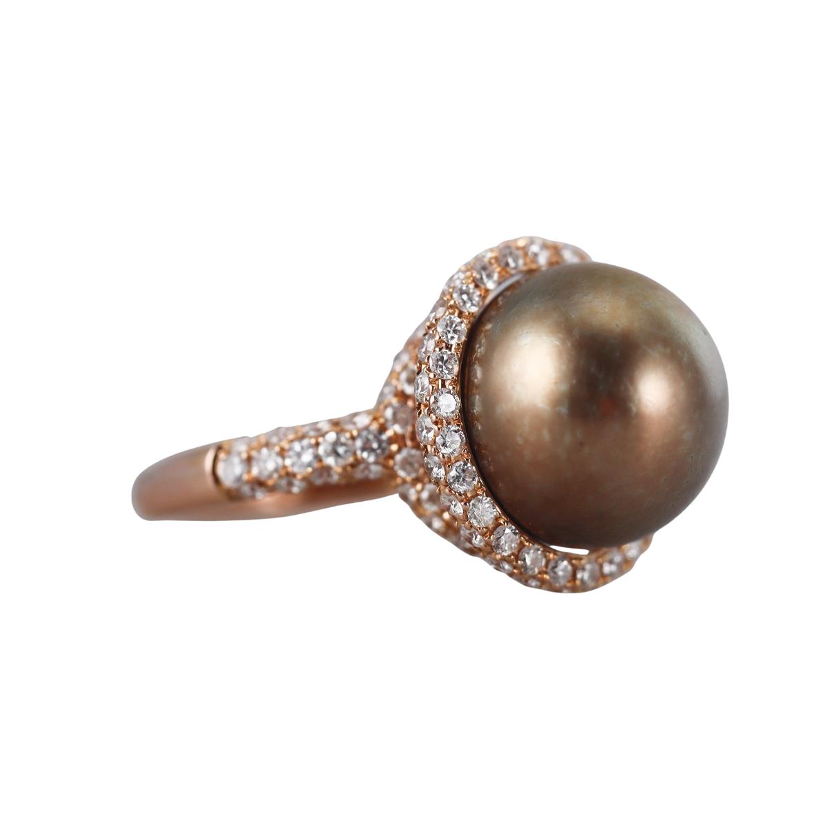 18k Gold Tahitian South Sea Pearl Diamond Ring
