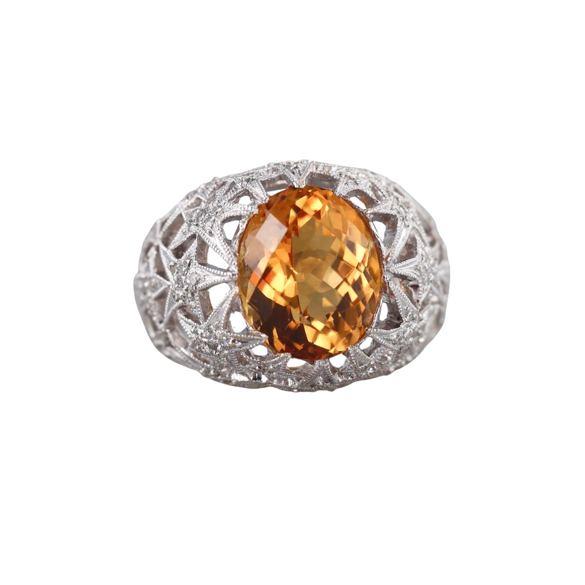 18k Gold Citrine Diamond Ring