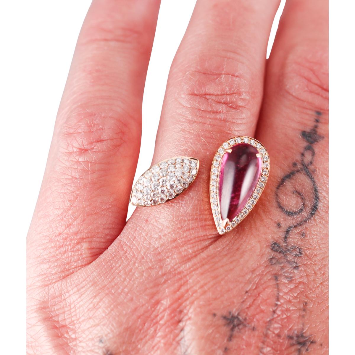 Toi et Moi 18K Gold Pink Tourmaline Diamond Ring