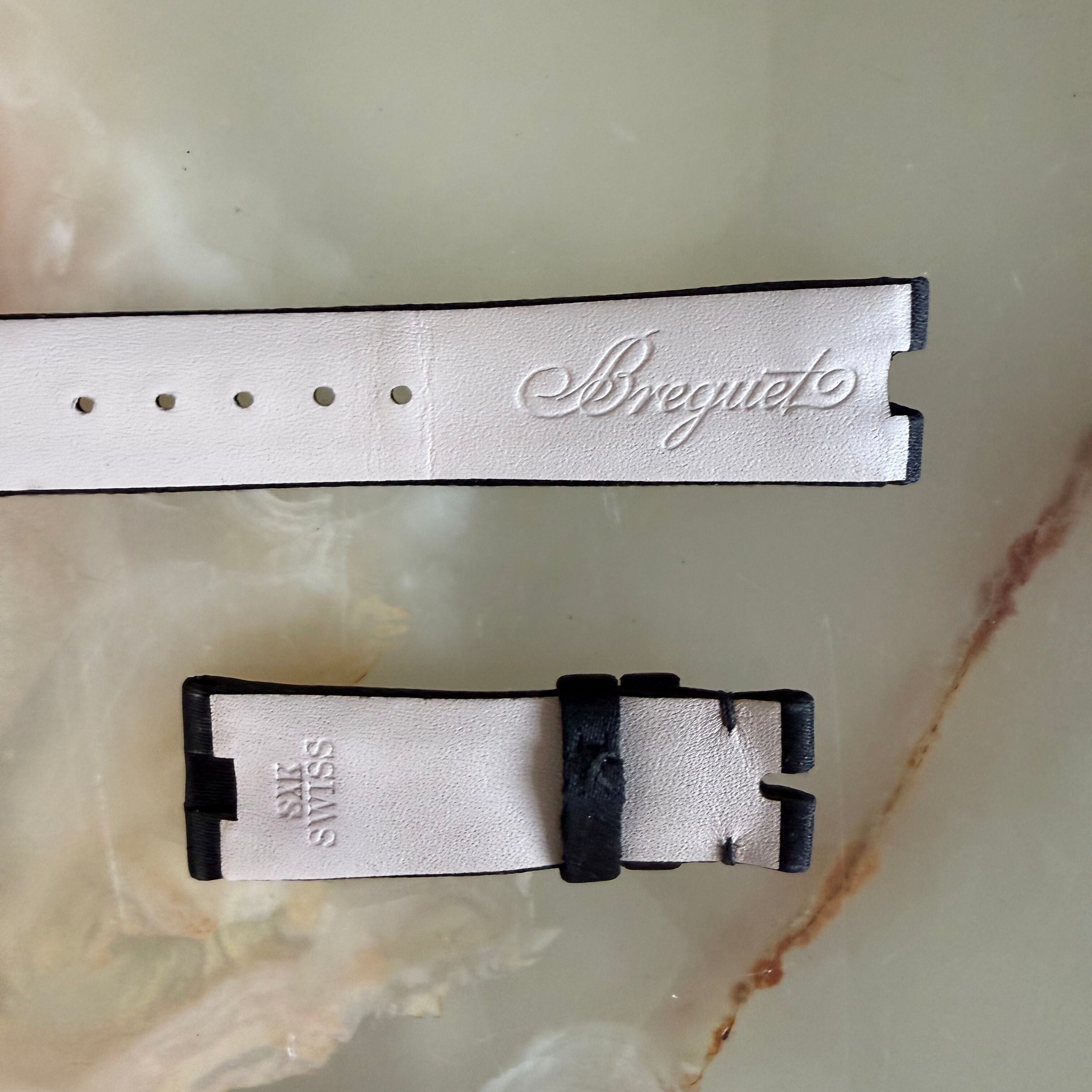 Authentic Breguet Reine De Naples Black Satin Leather Watch Band Strap 16mm