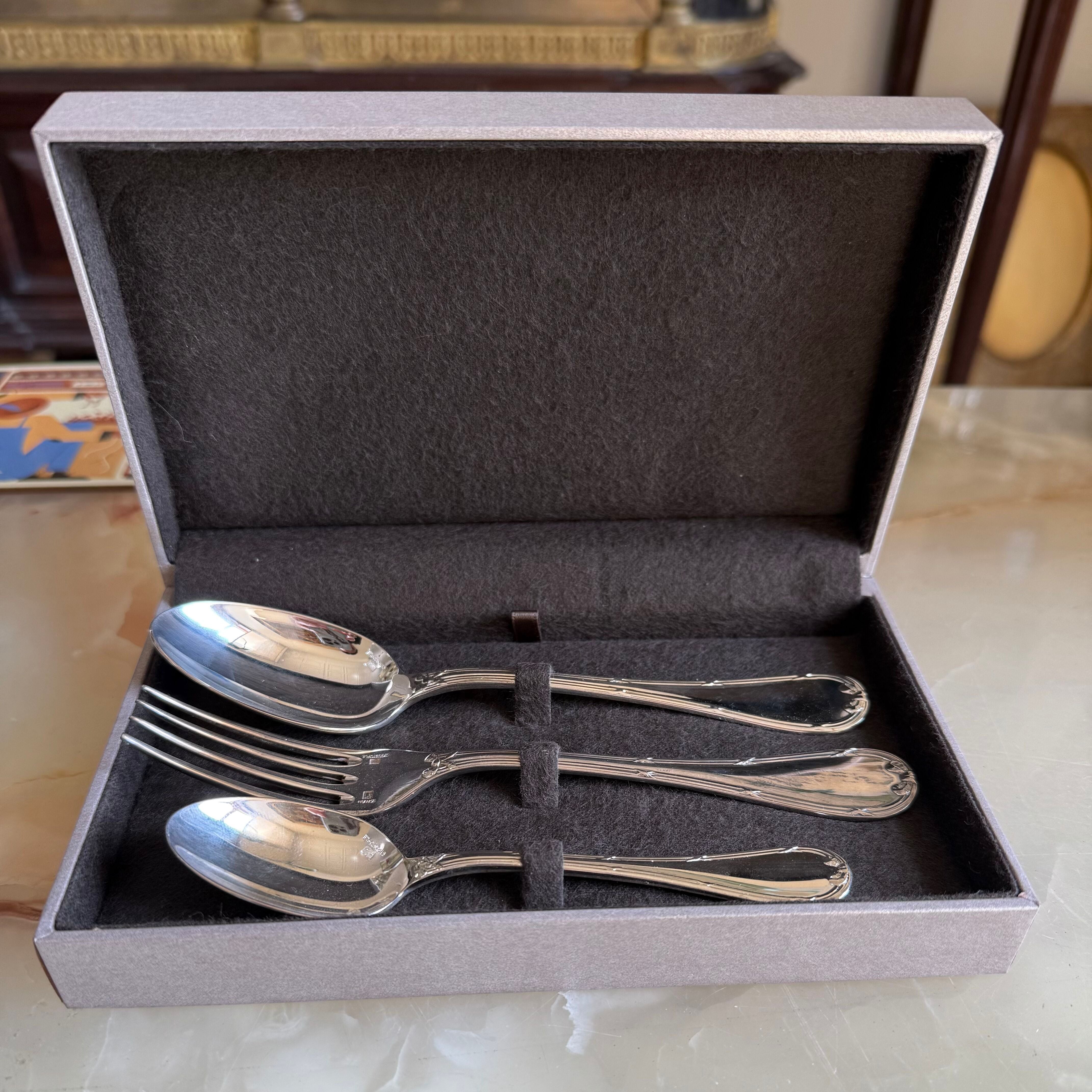 Christofle Rubans Silver Plated Three-Piece Children’s Youth Flatware Set