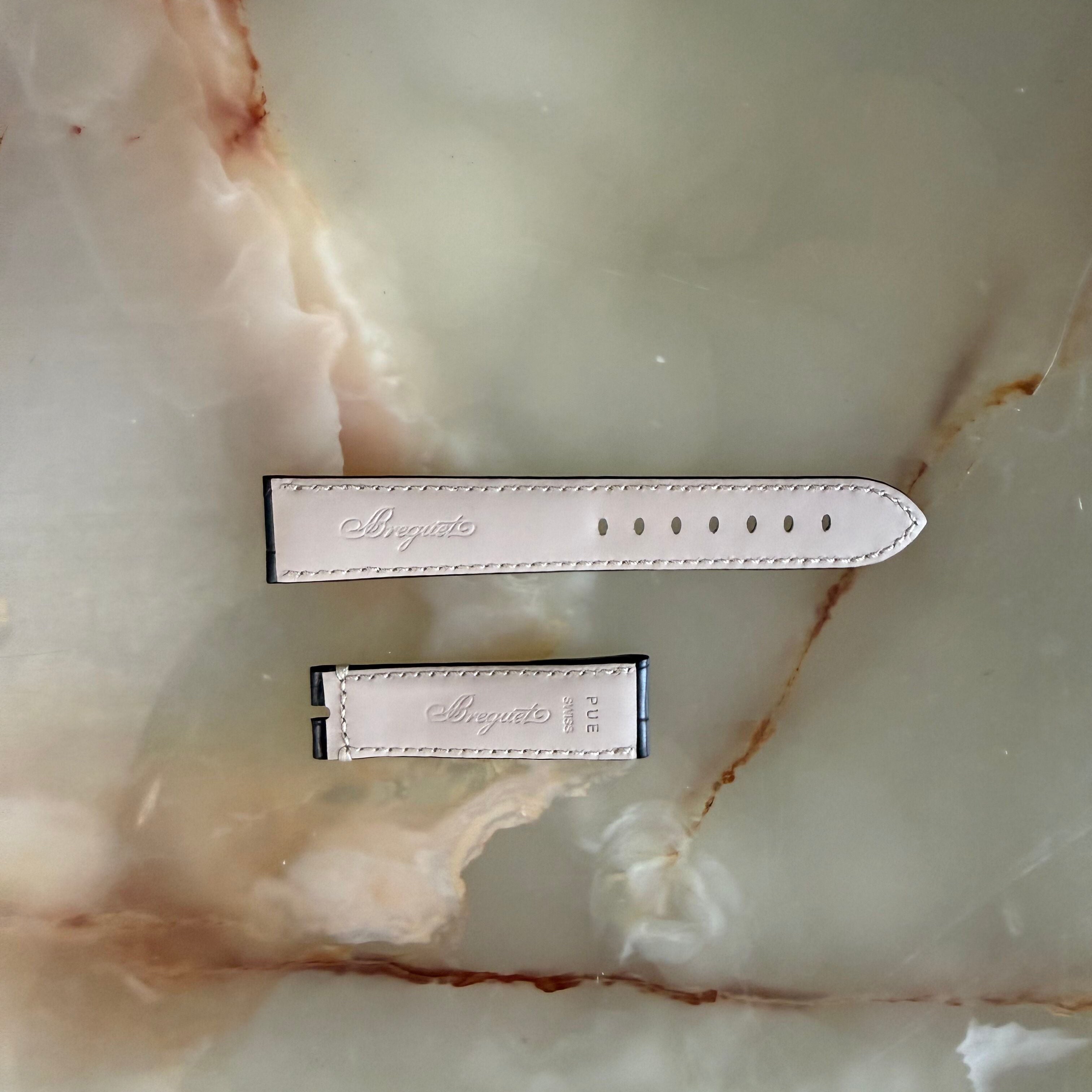 Authentic Breguet Black Alligator Cream Stitching Padded Watch Band Strap 20mm