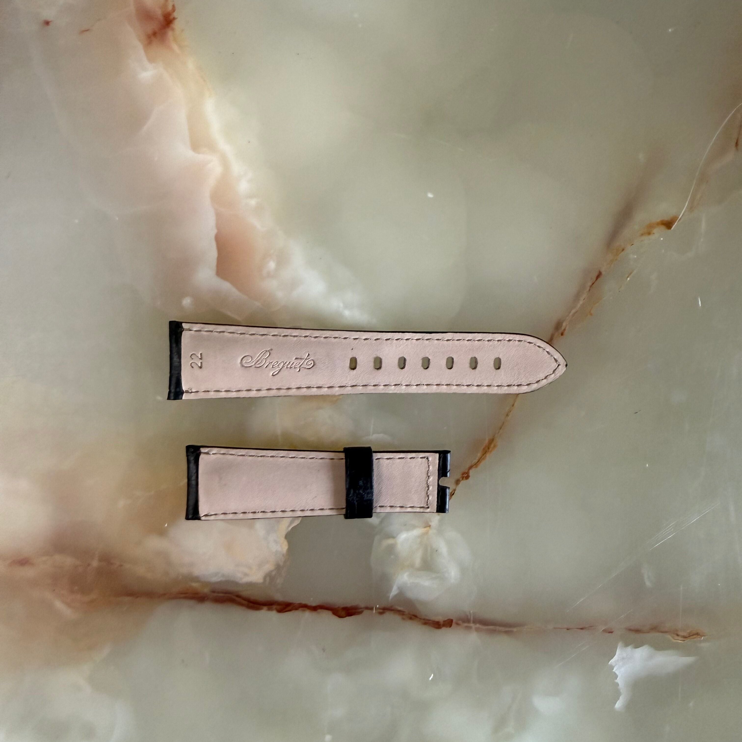 Authentic Breguet Black Crocodile White Stitching Padded Watch Band Strap 22mm