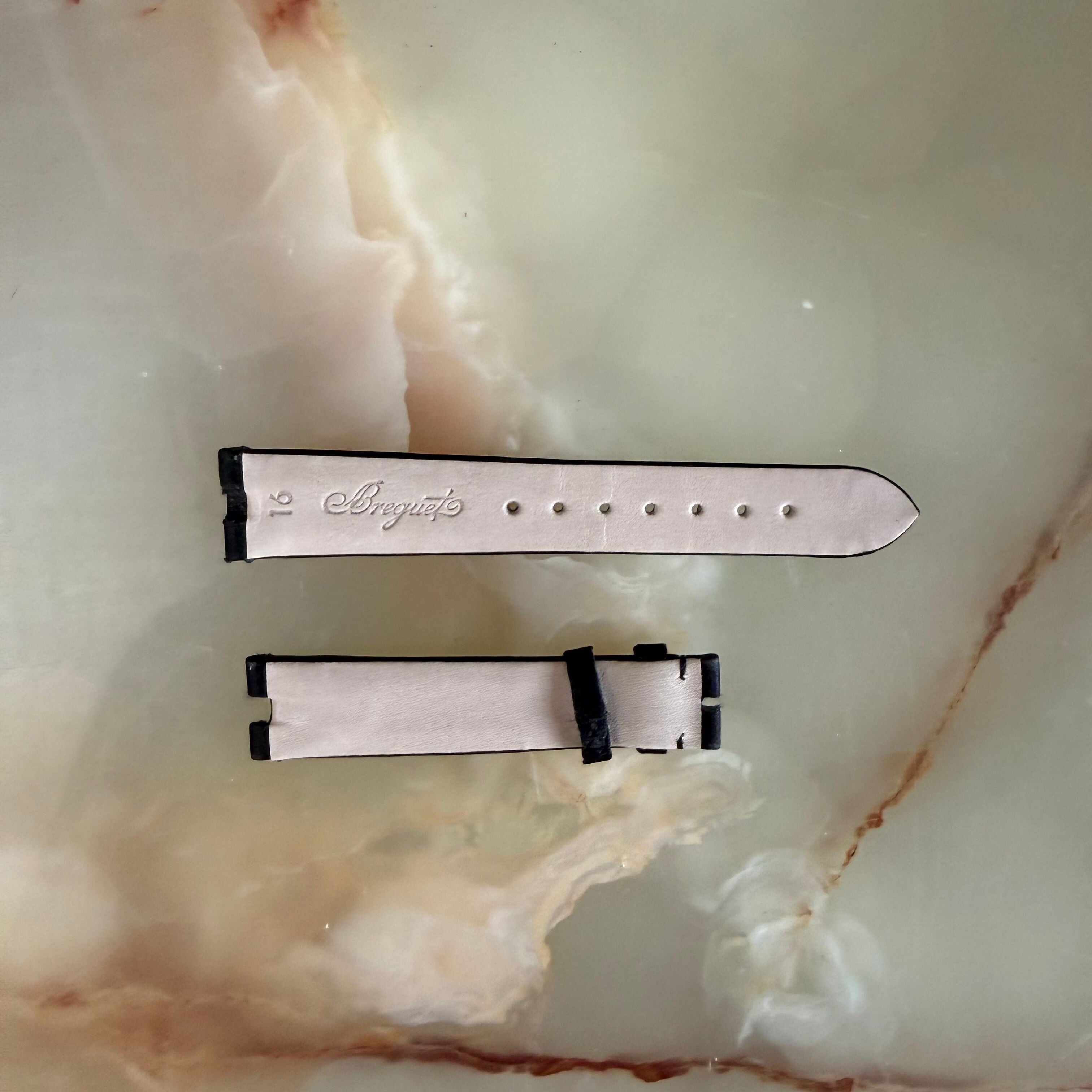 Authentic Breguet Reine De Naples Black Satin Leather Watch Band Strap 16mm