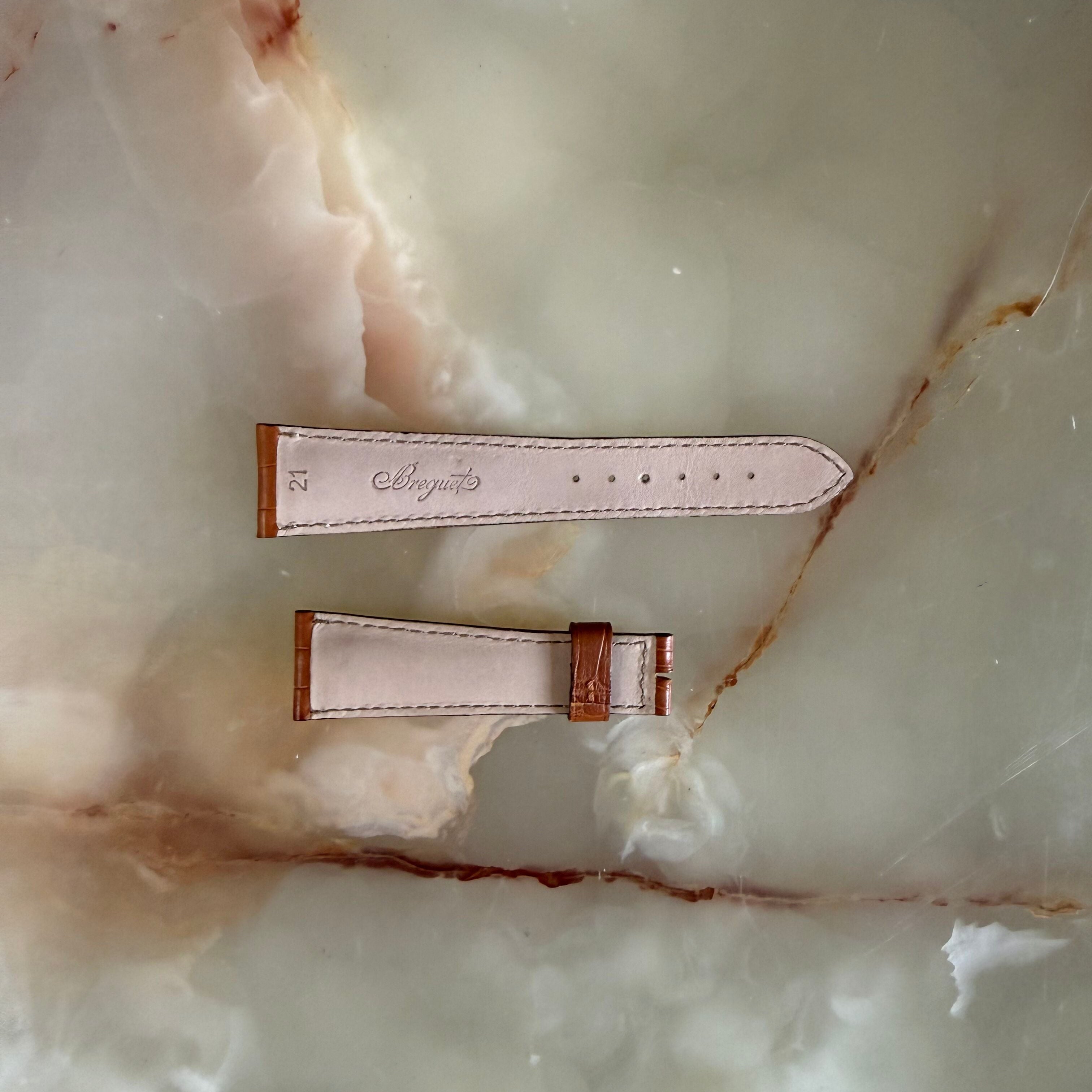 Authentic Breguet Brown Crocodile White Stitching Padded Watch Band Strap 21mm