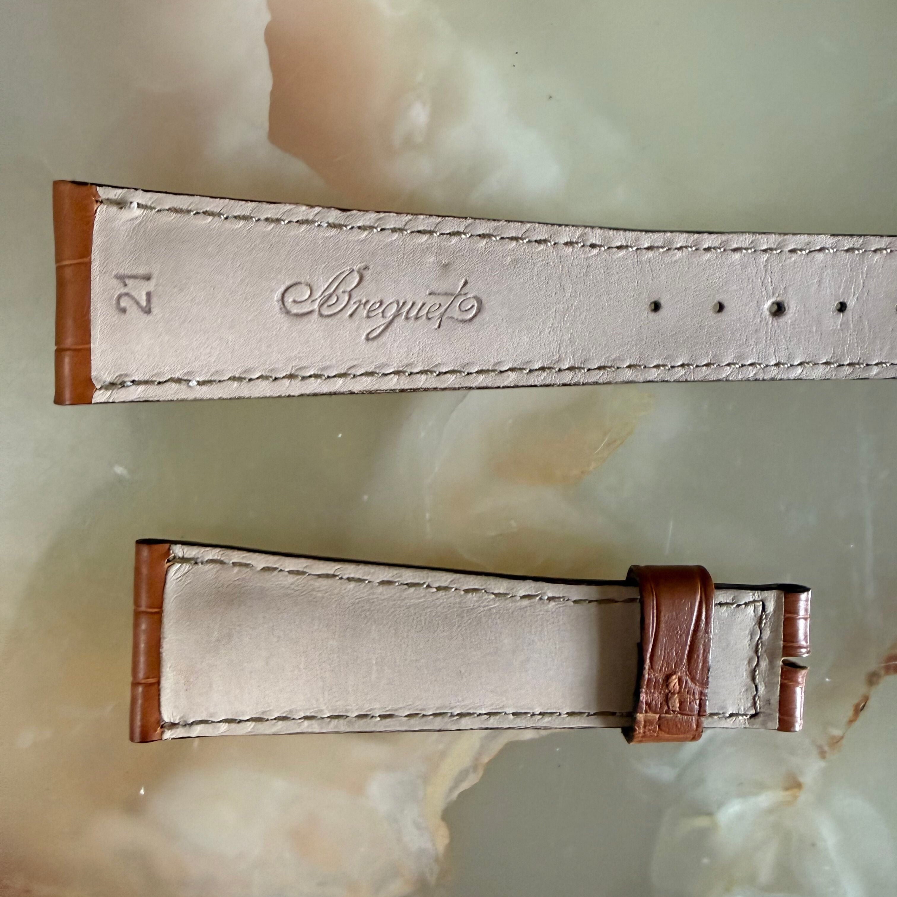 Authentic Breguet Brown Crocodile White Stitching Padded Watch Band Strap 21mm