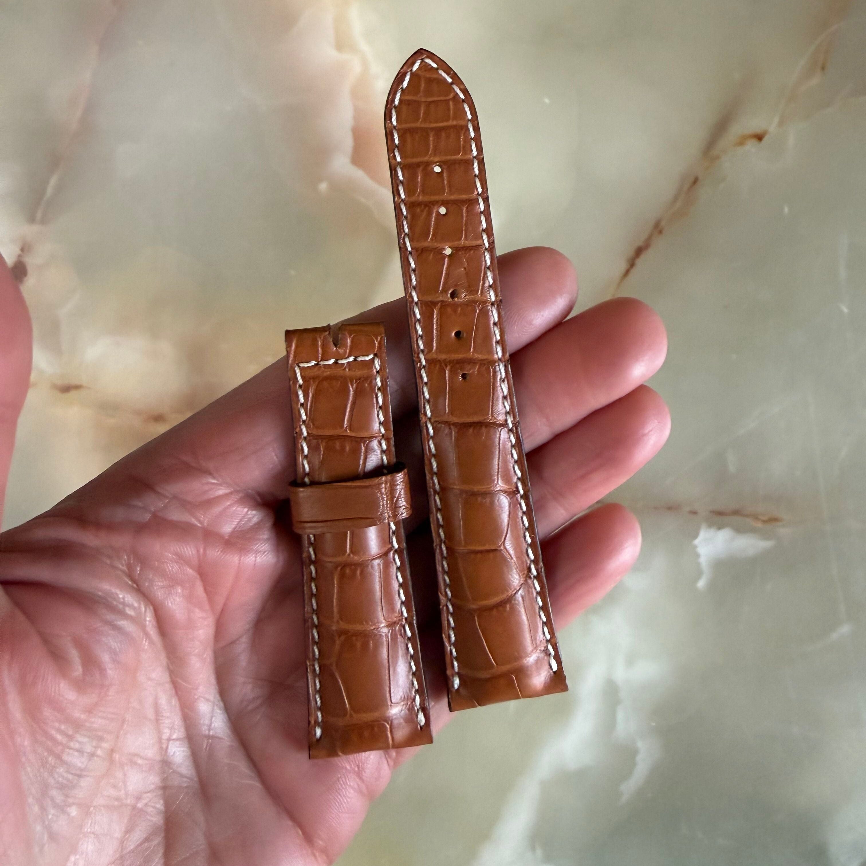 Authentic Breguet Brown Crocodile White Stitching Padded Watch Band Strap 21mm