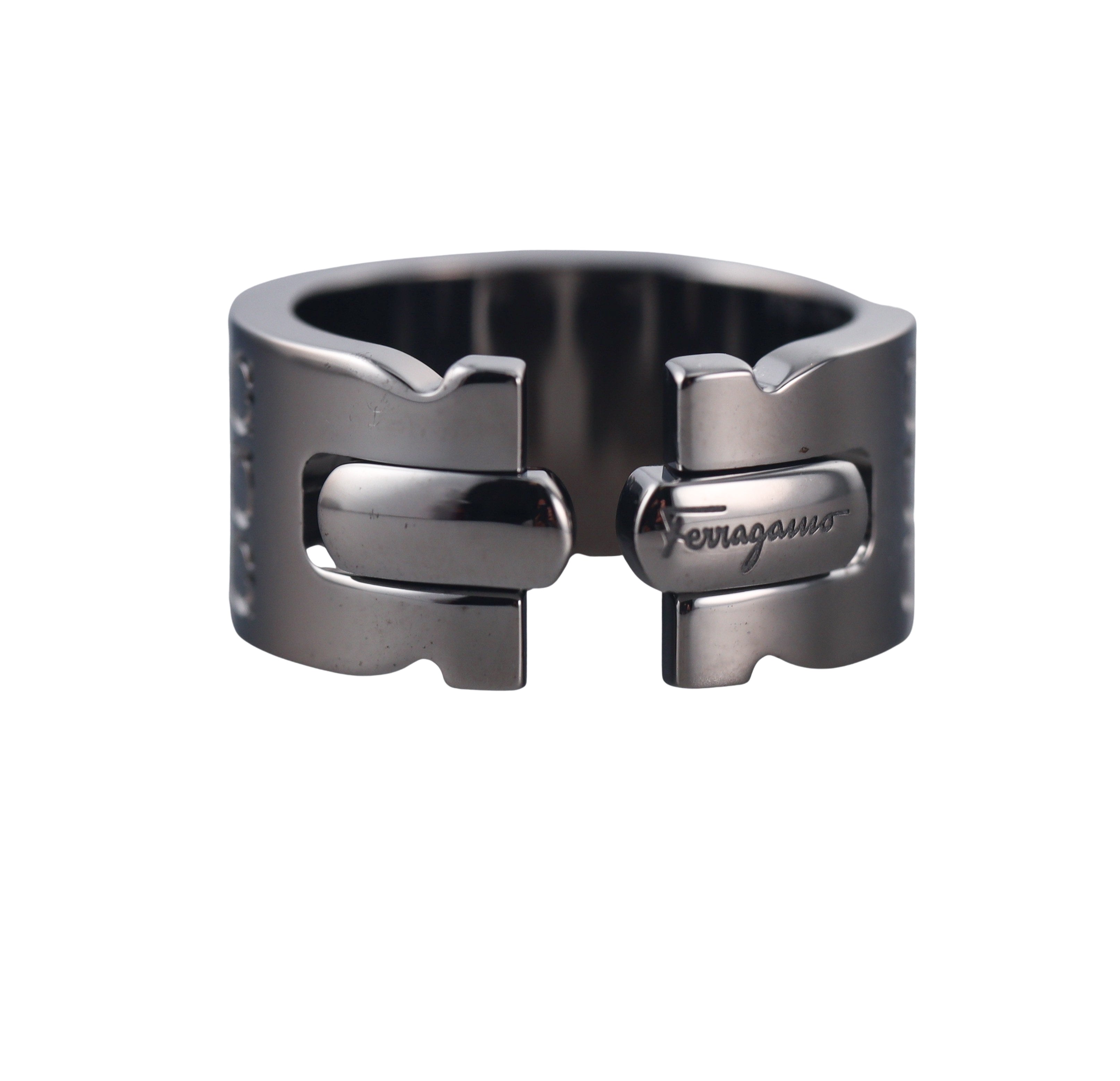 Salvatore Ferragamo Gancini Rhodium Sterling Silver Band Ring 703409