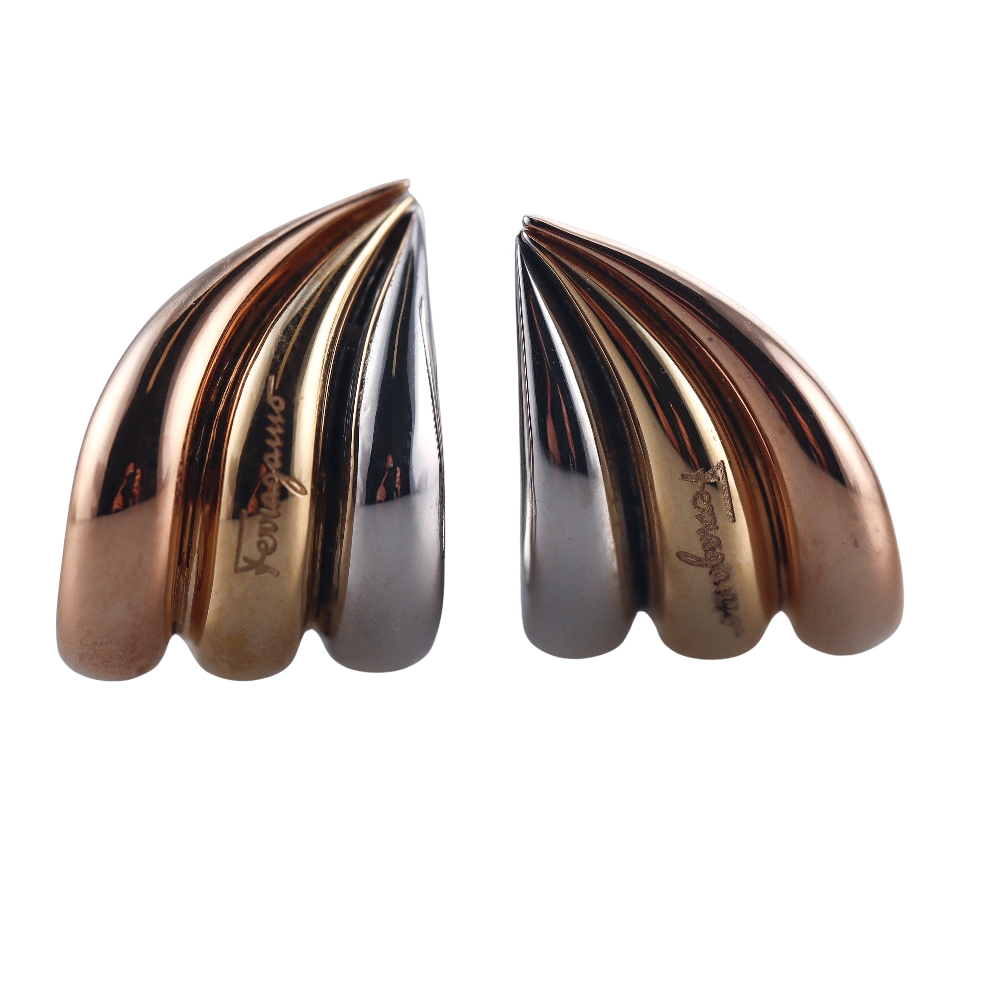 Salvatore Ferragamo Wedge Sterling Silver and Gold Plated Huggie Earrings 703427