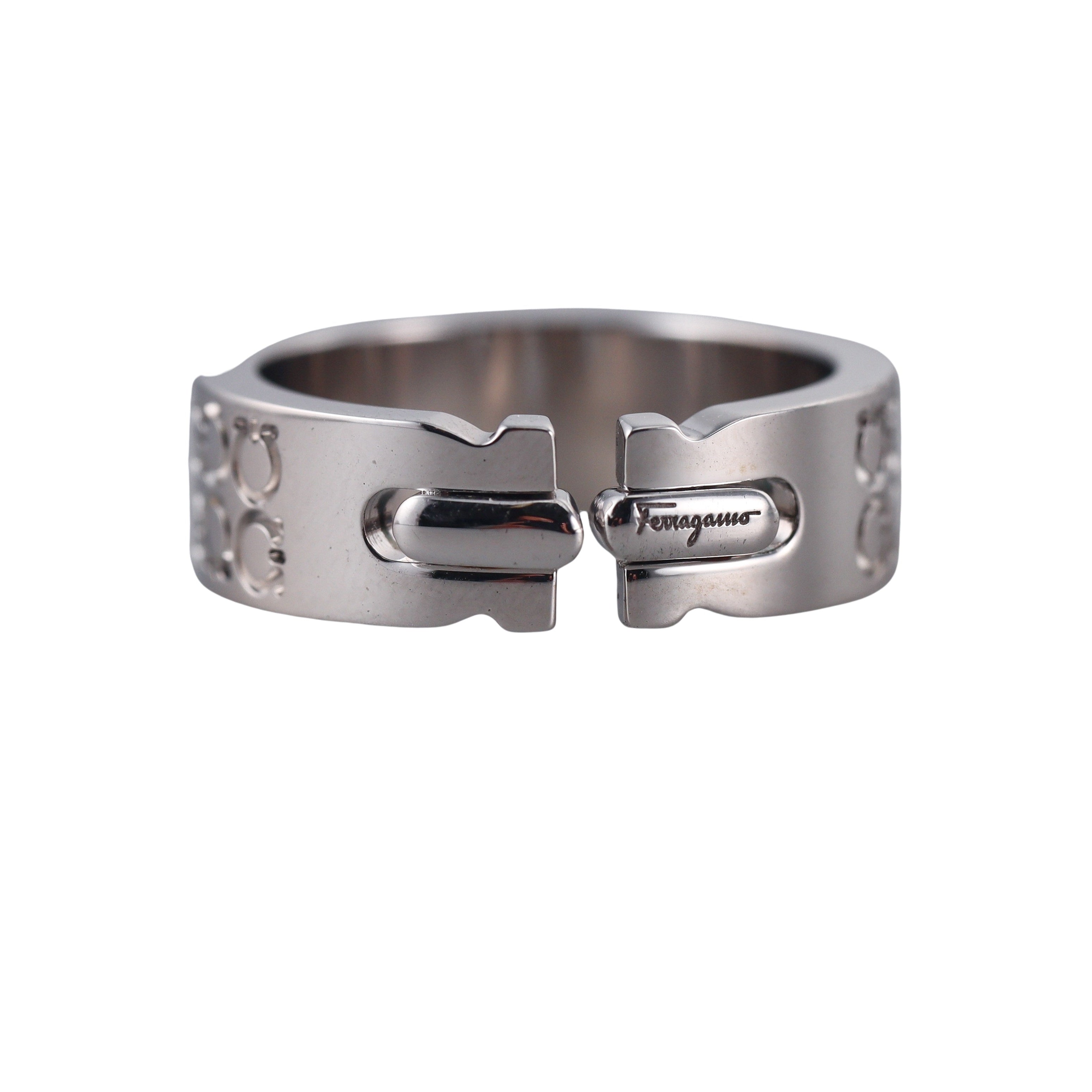 Salvatore Ferragamo Gancini Sterling Silver Band Ring 703380