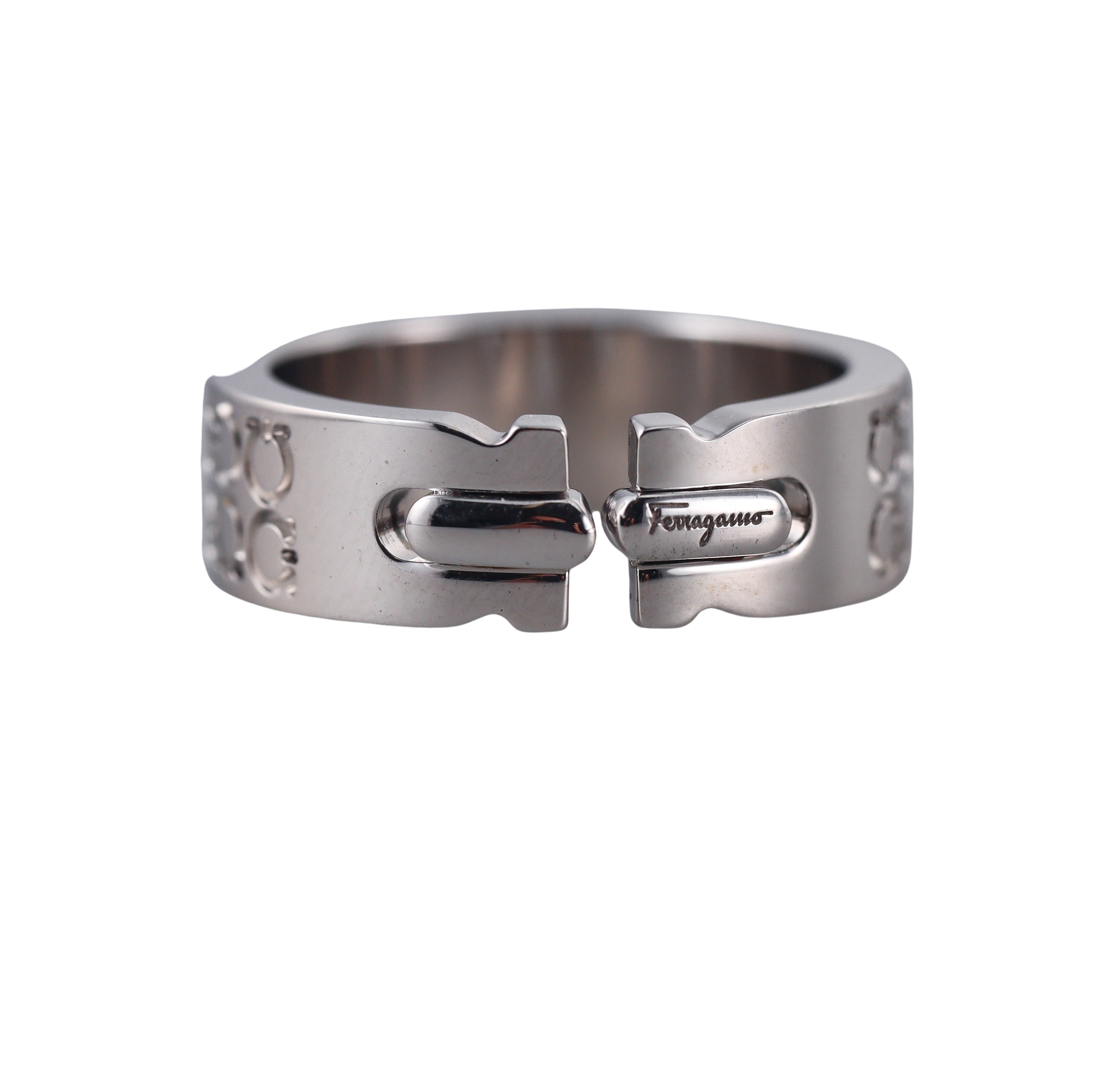 Salvatore Ferragamo Gancini Sterling Silver Band Ring 703380