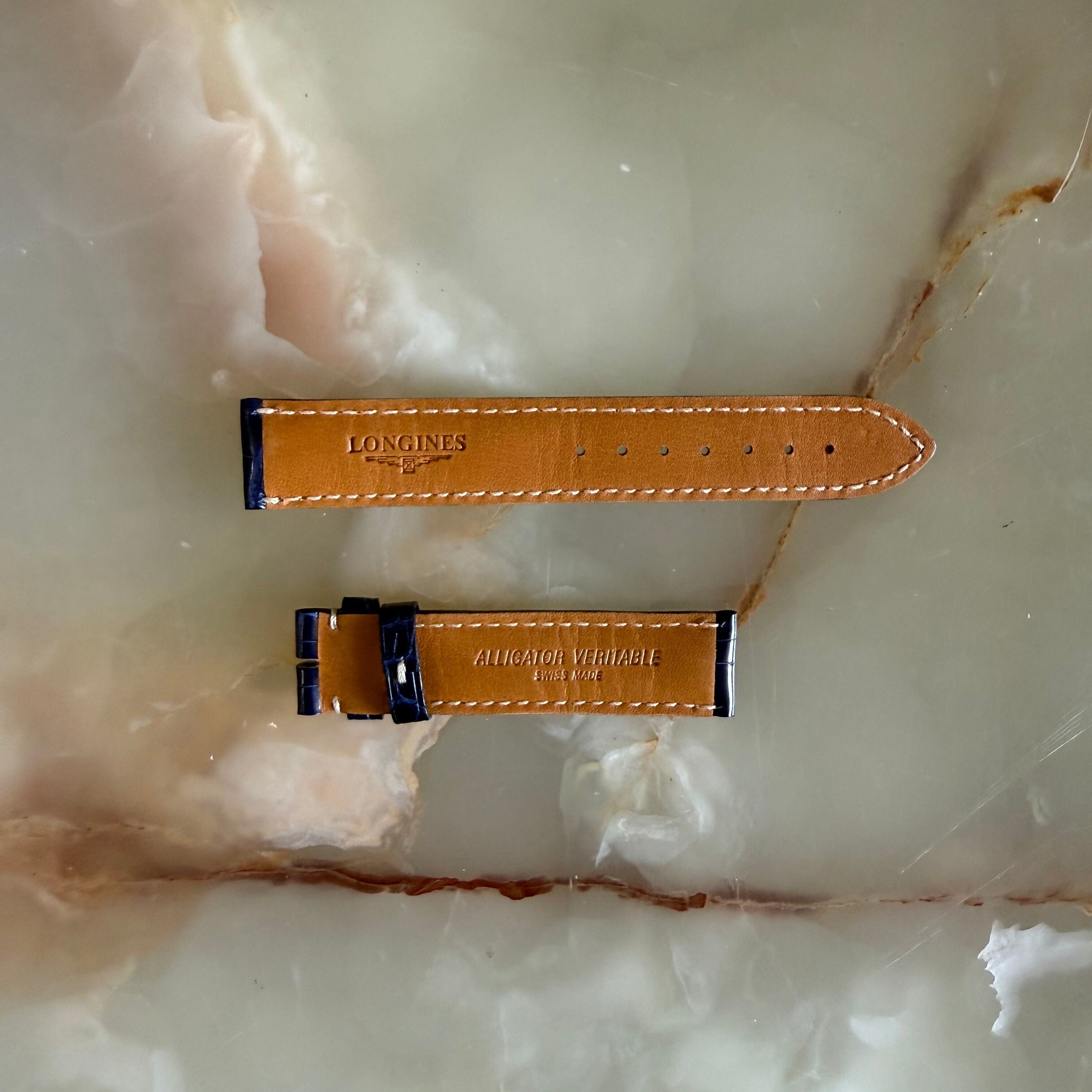 Authentic Longines Blue Alligator Cream Stitching Padded Watch Band Strap 18mm