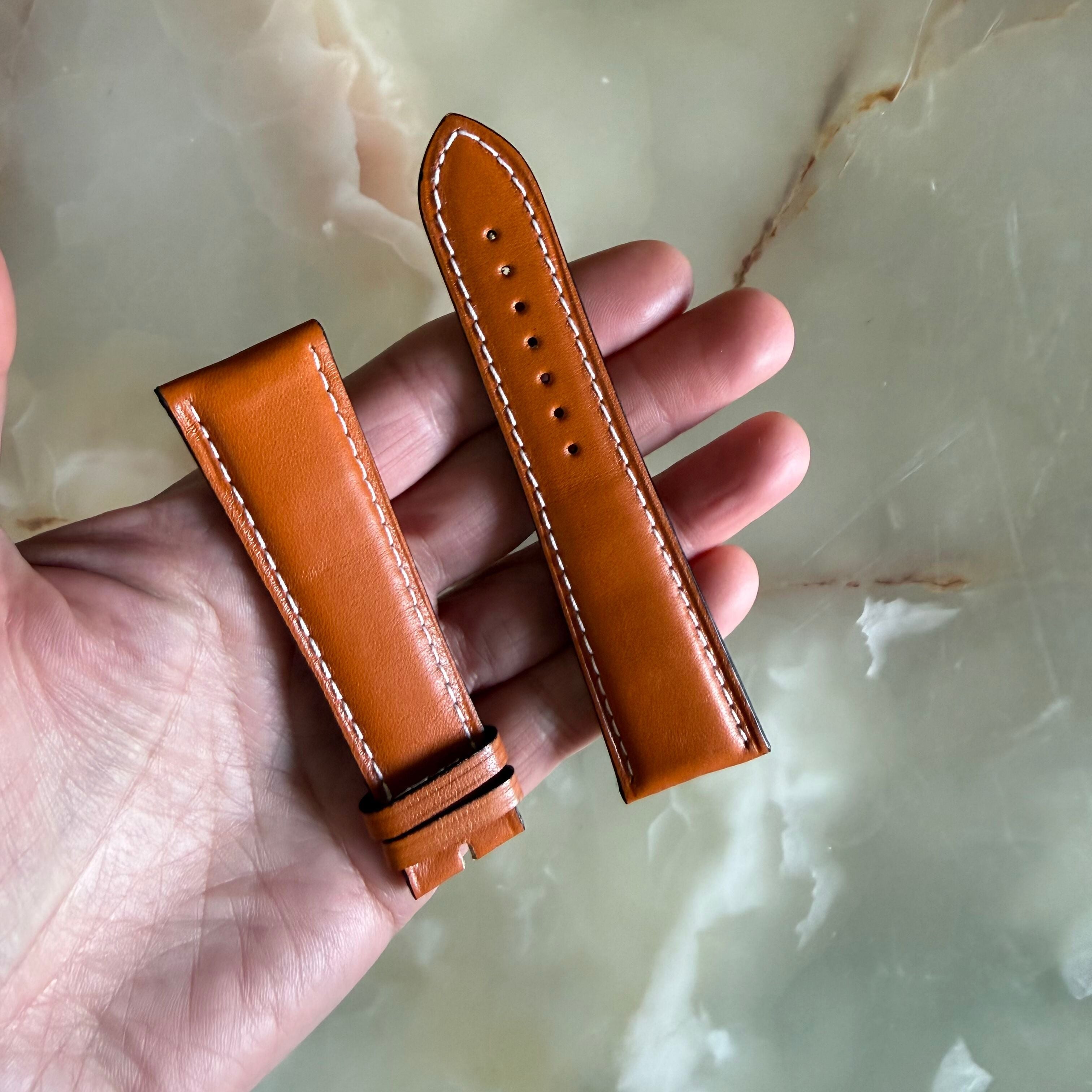 Authentic Longines Brown Leather White Stitching Watch Band Strap 25mm
