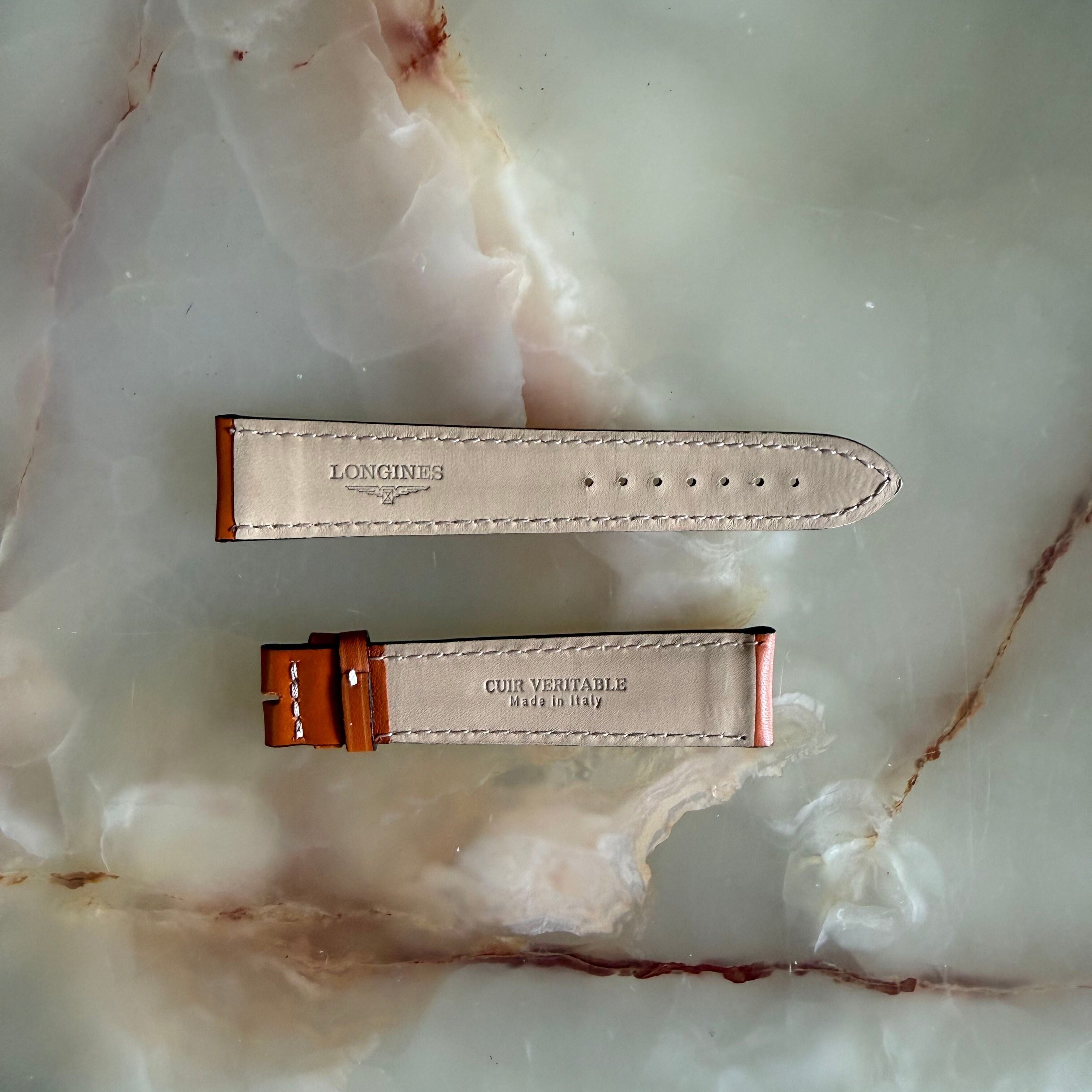 Authentic Longines Brown Leather White Stitching Watch Band Strap 21.5mm