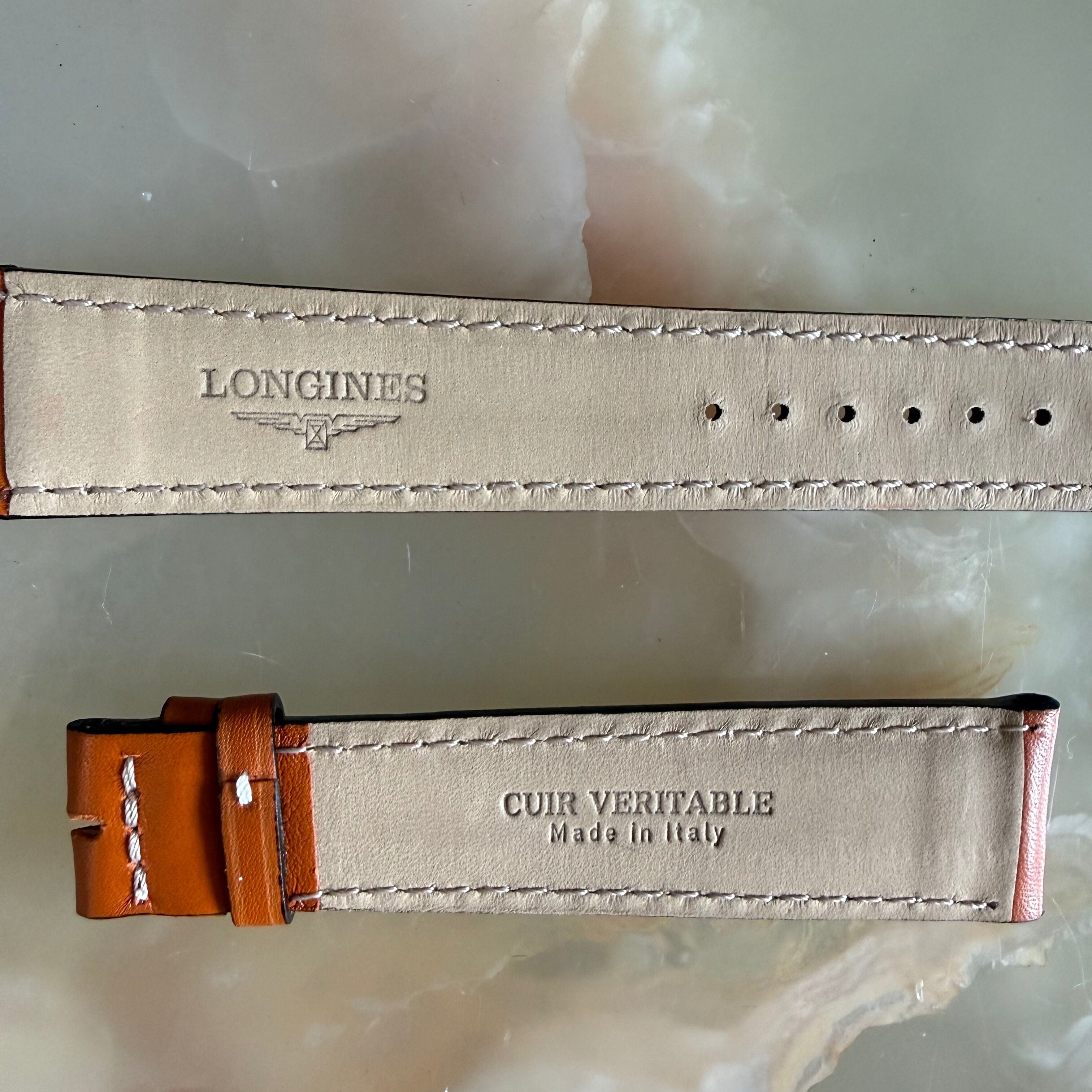 Authentic Longines Brown Leather White Stitching Watch Band Strap 21.5mm