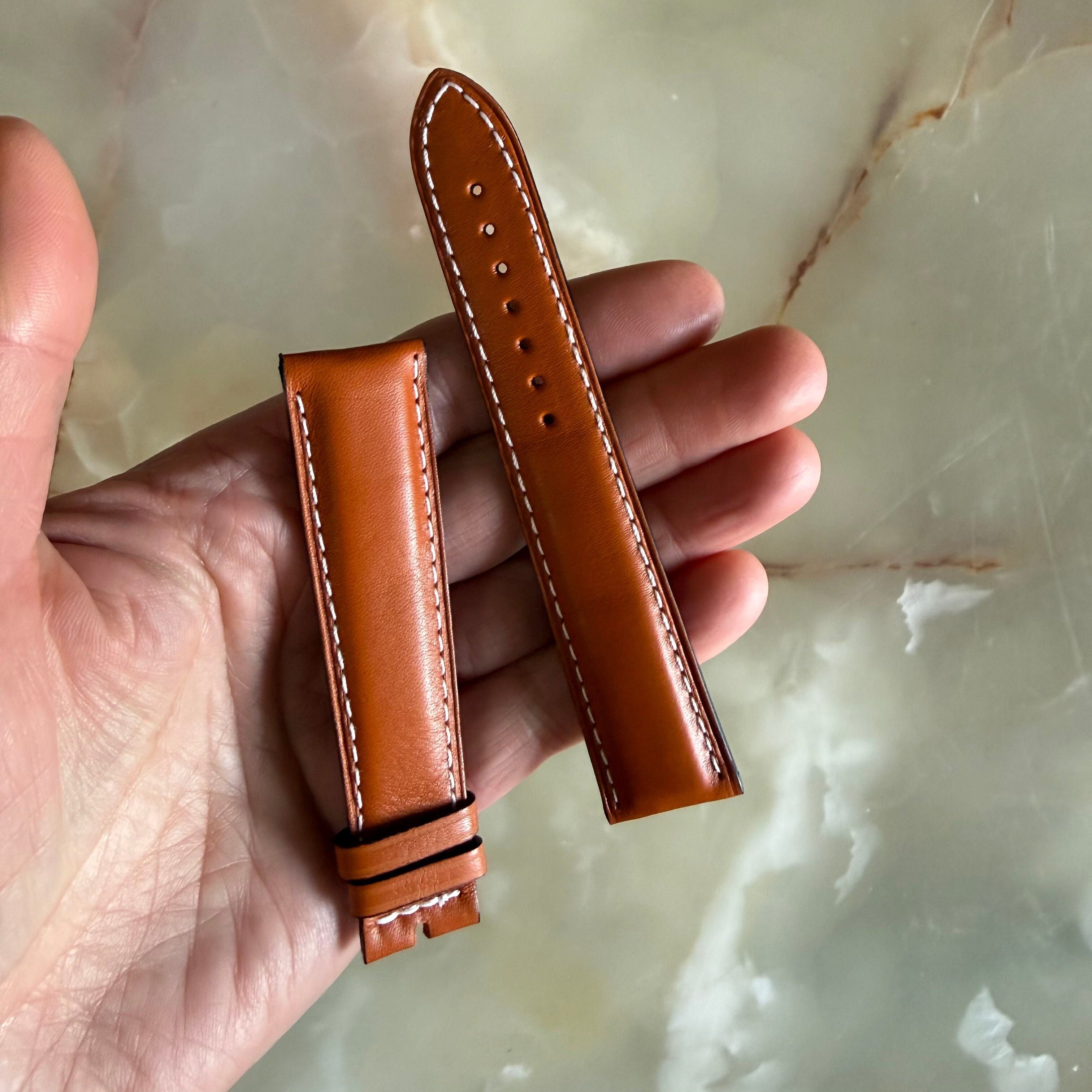 Authentic Longines Brown Leather White Stitching Watch Band Strap 21.5mm