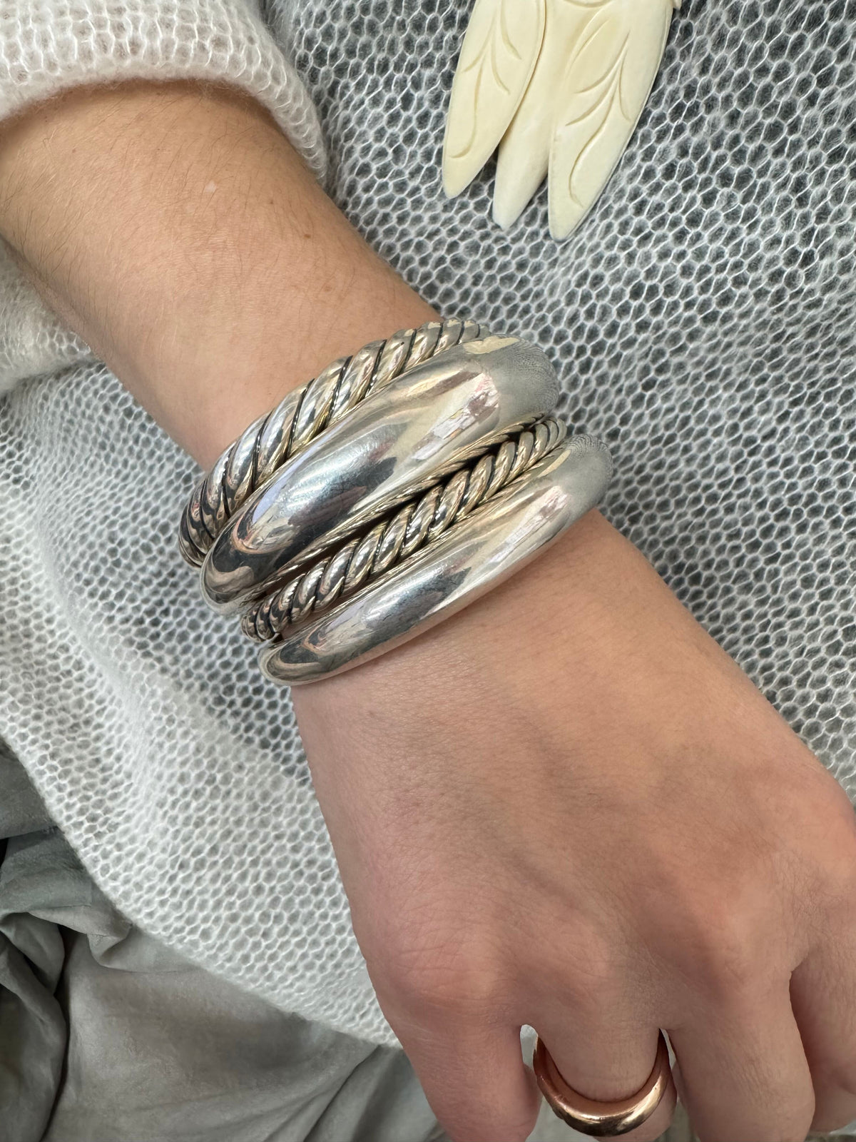 David Yurman Pure Form 4 Row Sterling 42mm Wide Cuff Bracelet
