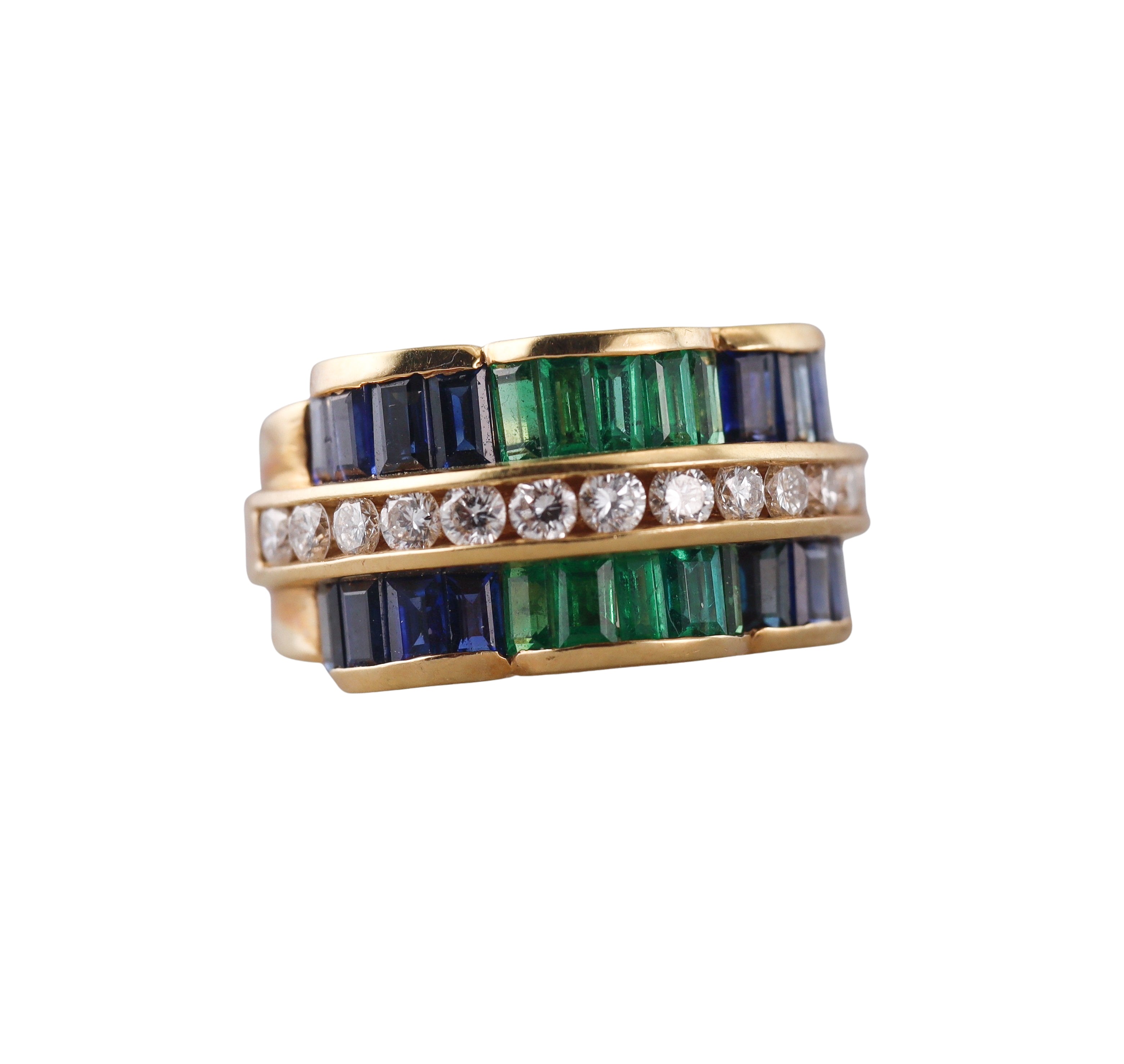 Charles Krypell 18k Gold Diamond Sapphire Emerald Ring