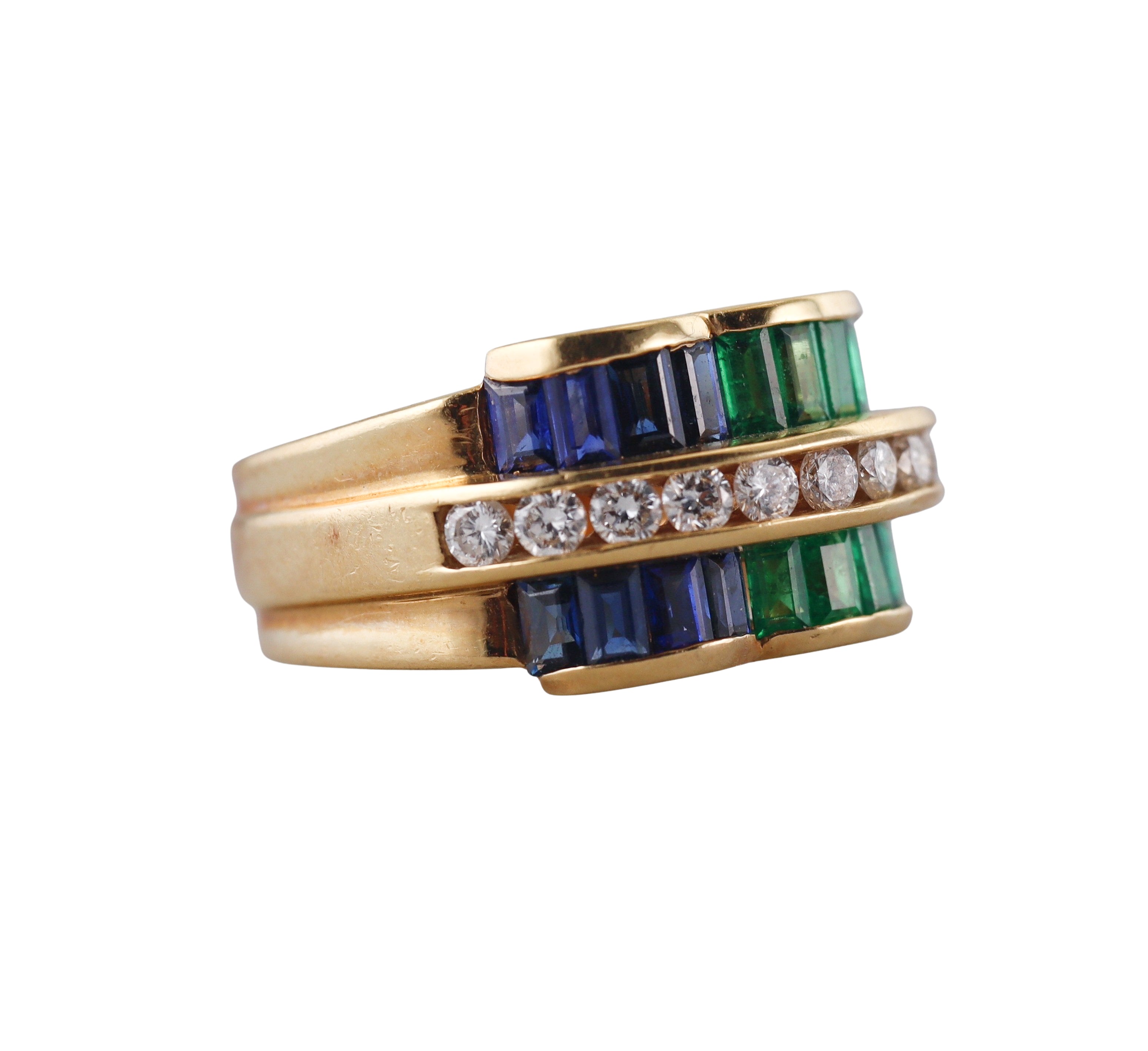 Charles Krypell 18k Gold Diamond Sapphire Emerald Ring
