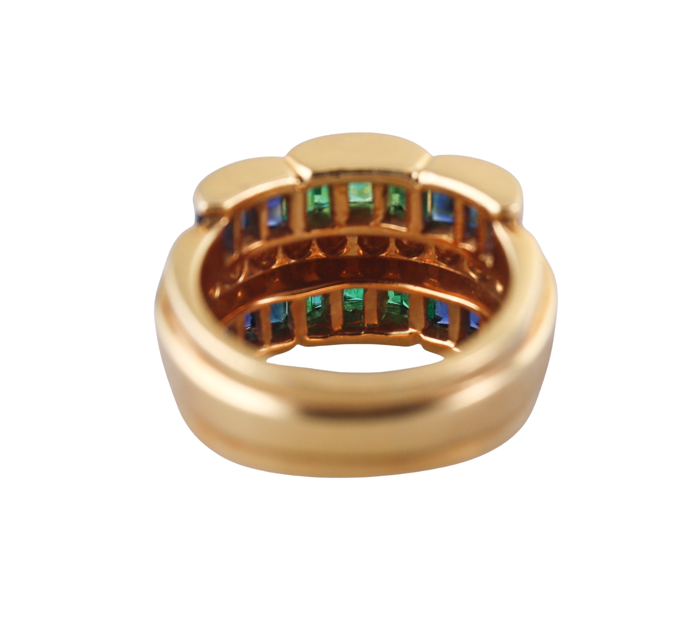 Charles Krypell 18k Gold Diamond Sapphire Emerald Ring