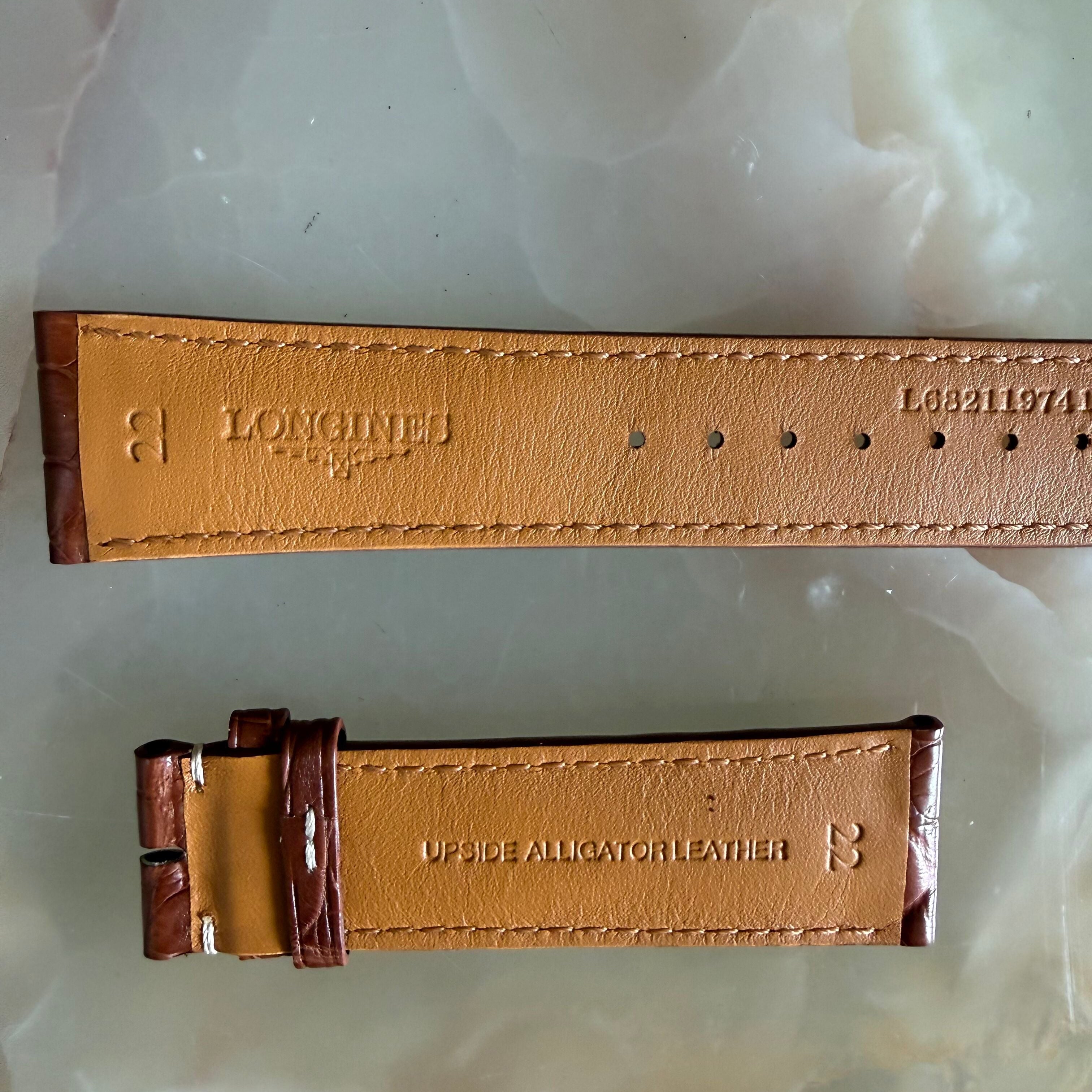 Authentic Longines Brown Alligator Cream Stitching Watch Band Strap 22mm LG82119741