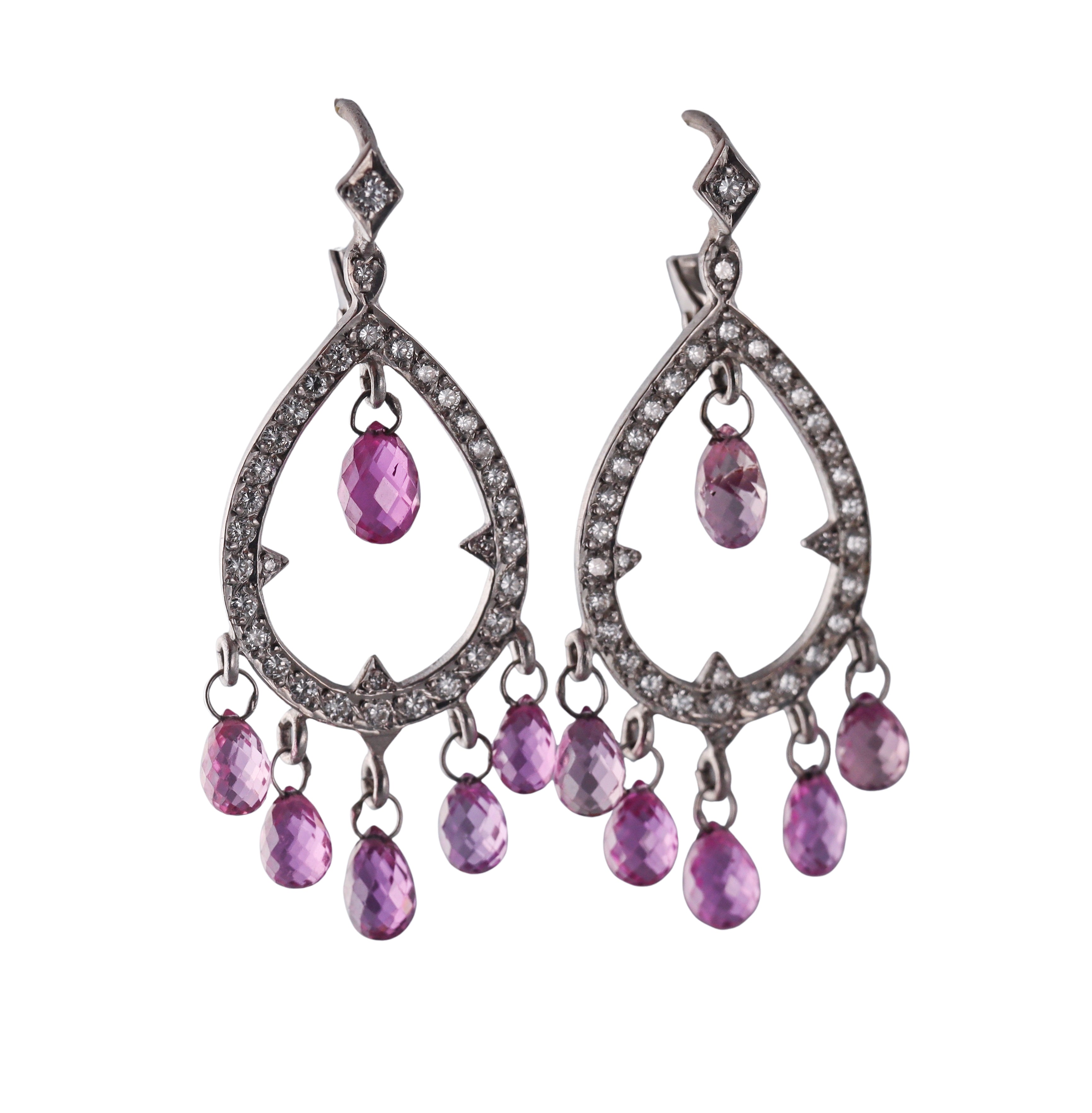 Modern 18k Diamond Pink Tourmaline Earrings