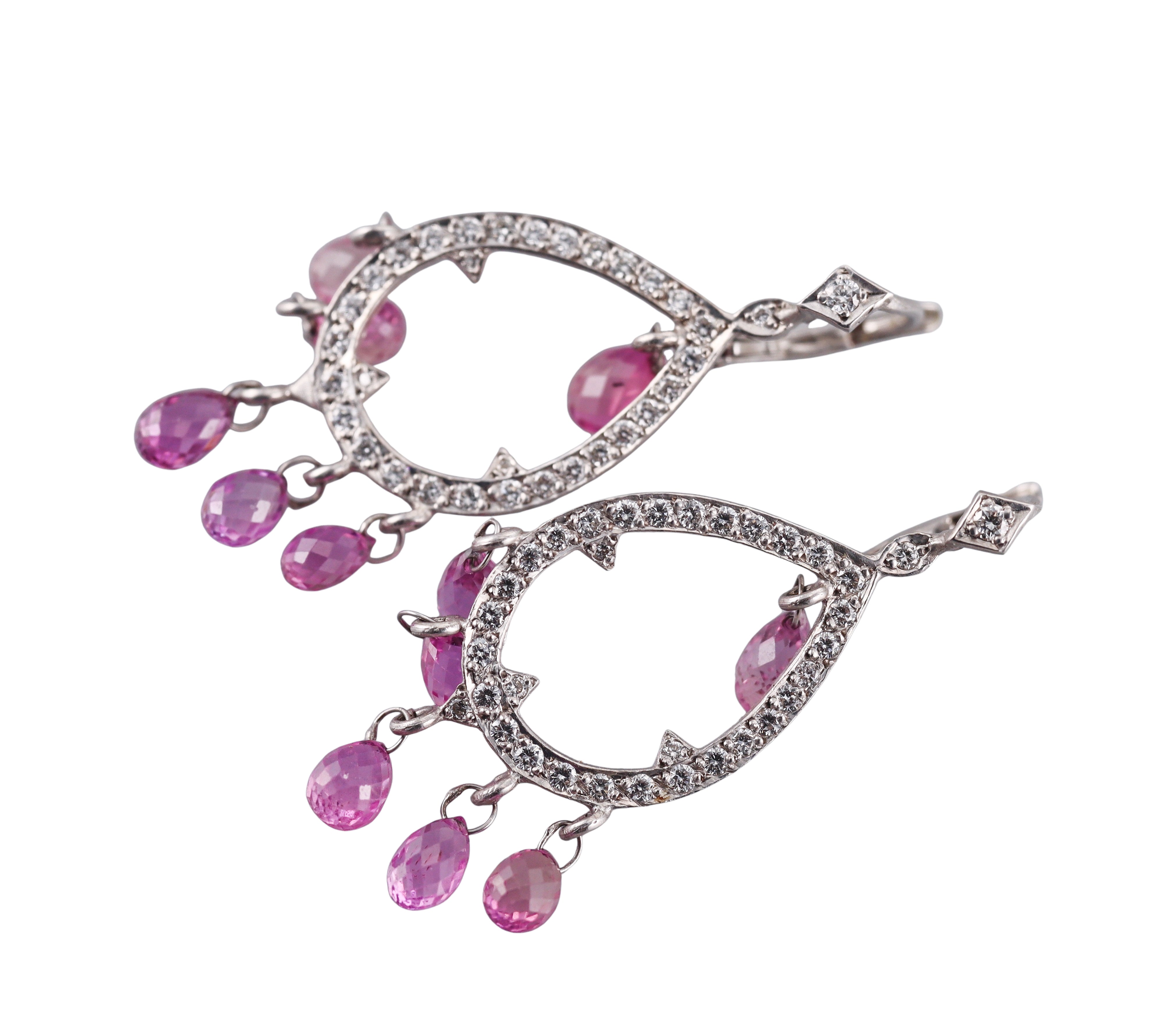 Modern 18k Diamond Pink Tourmaline Earrings