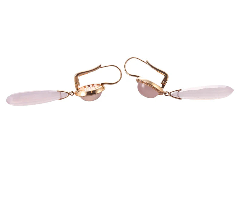 Mimi Milano Gold Rose Quartz Moonstone Diamond Drop Earrings