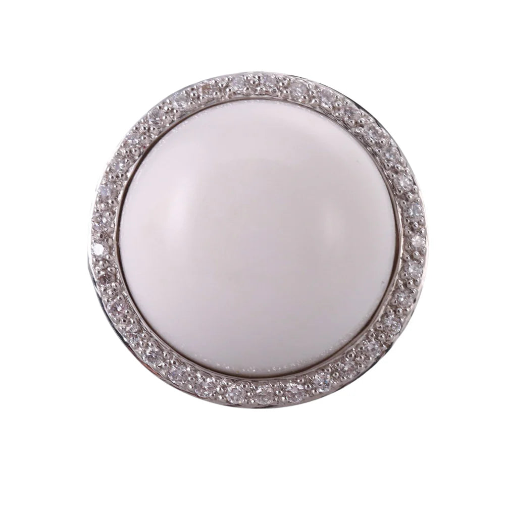 Mimi Milano Gold Diamond White Agate Ring