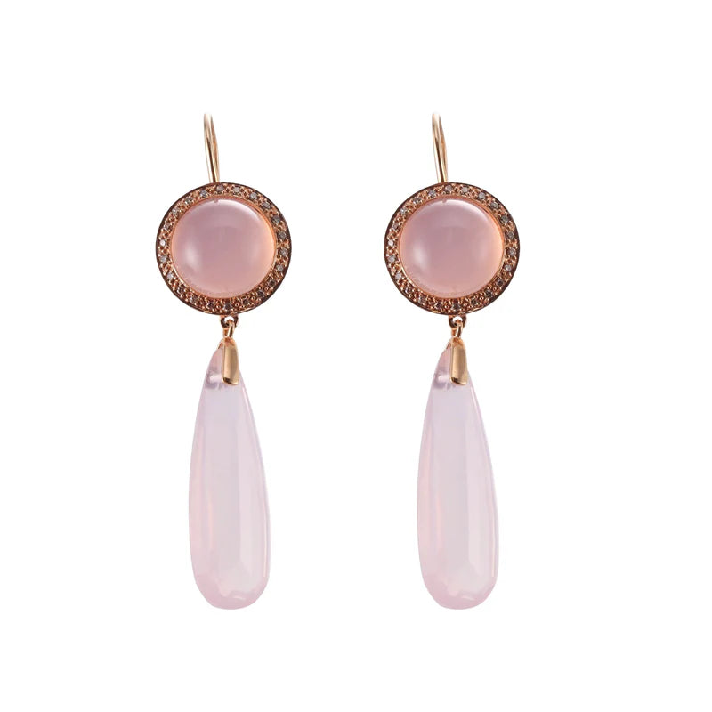 Mimi Milano Gold Rose Quartz Moonstone Diamond Drop Earrings