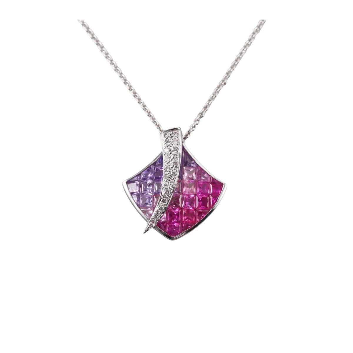 Italian 18k Gold Multi Color Sapphire Diamond Pendant Necklace