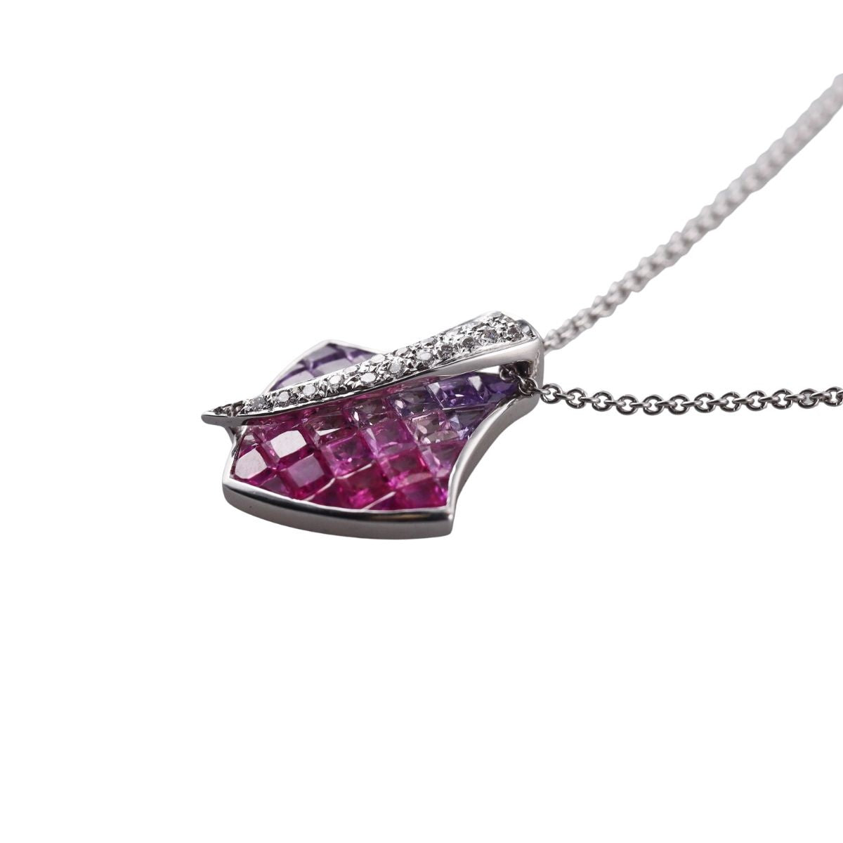 Italian 18k Gold Multi Color Sapphire Diamond Pendant Necklace