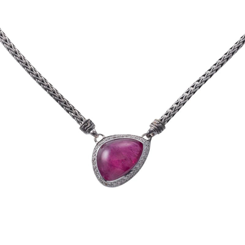 John Hardy Classic Chain Rubelite Diamond Sterling Silver Collar Necklace