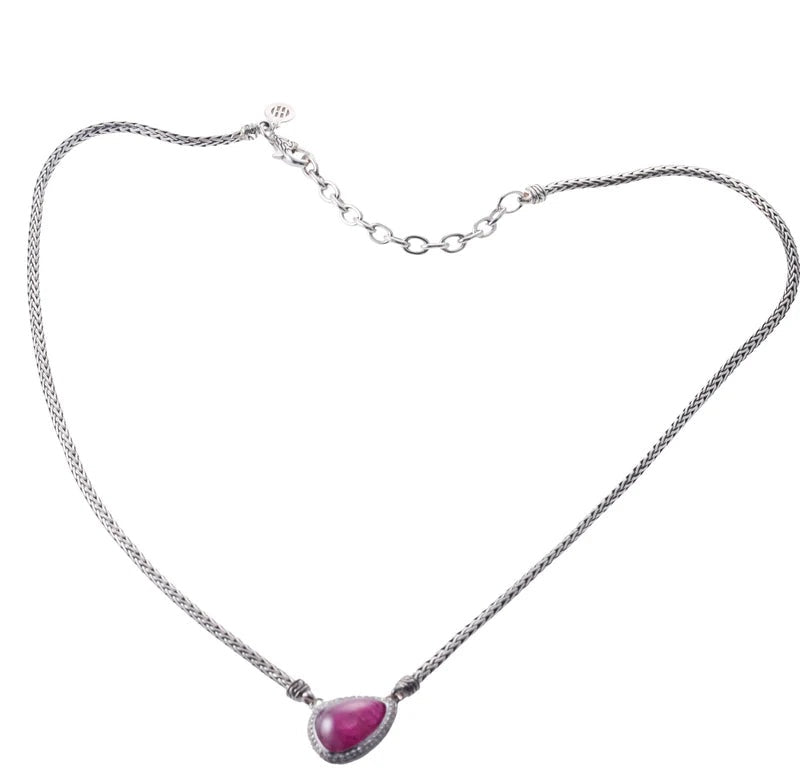 John Hardy Classic Chain Rubelite Diamond Sterling Silver Collar Necklace