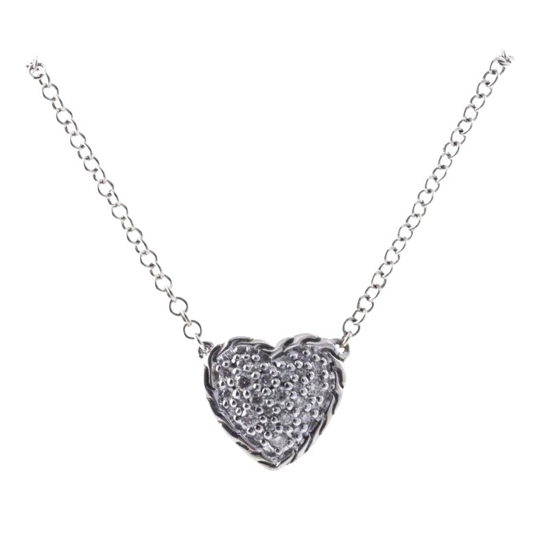 John Hardy Diamond Sterling Silver Heart Pendant Necklace OG-2533