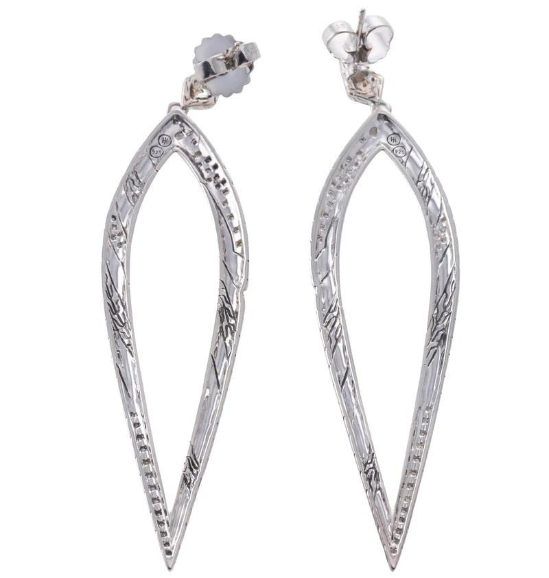 John Hardy Lahar Sterling Silver Diamond Long Earrings OG-2539